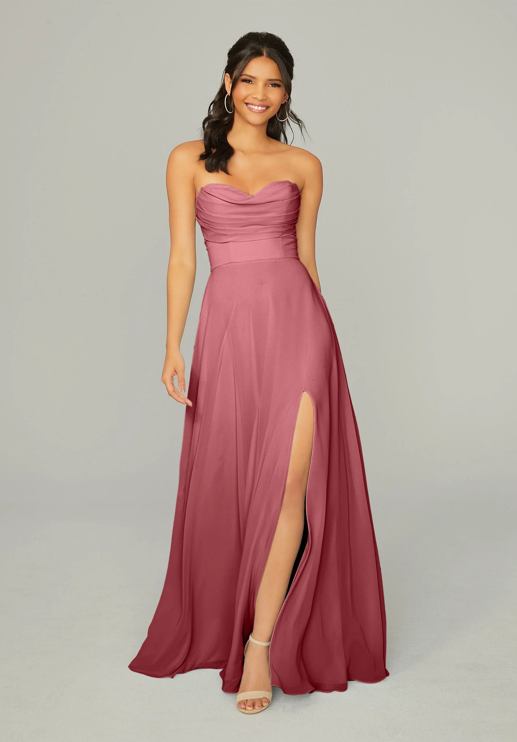 Formal Dresses Long Pleated Formal A Line Dress MGNY Madeline Gardner New York 21766 Rosewood