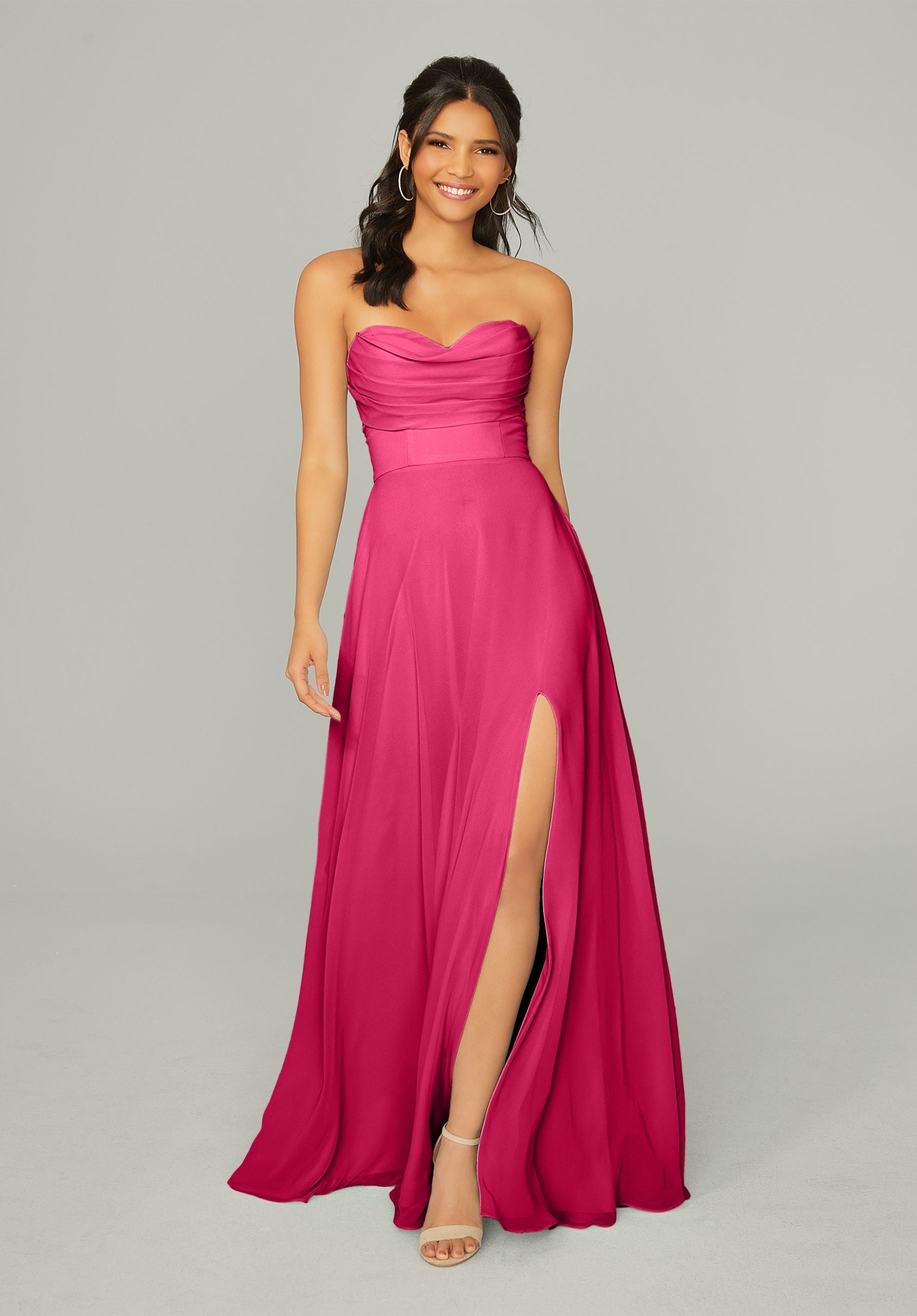 Formal Dresses Long Formal Pleated Slit A Line Dress MGNY Madeline Gardner New York 21766 Berry