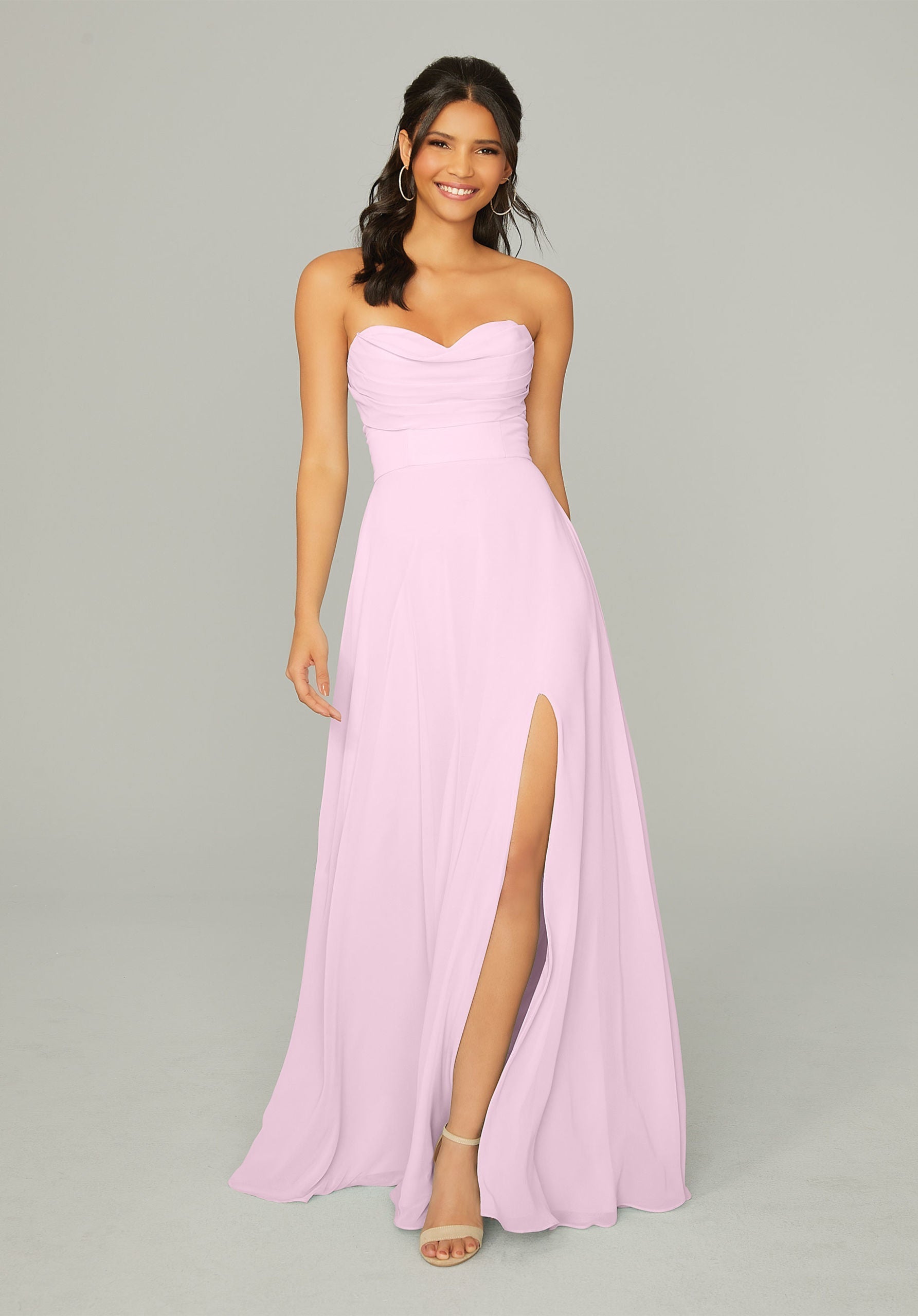 Formal Dresses Long Formal Pleated Slit A Line Dress MGNY Madeline Gardner New York 21766 Blossom