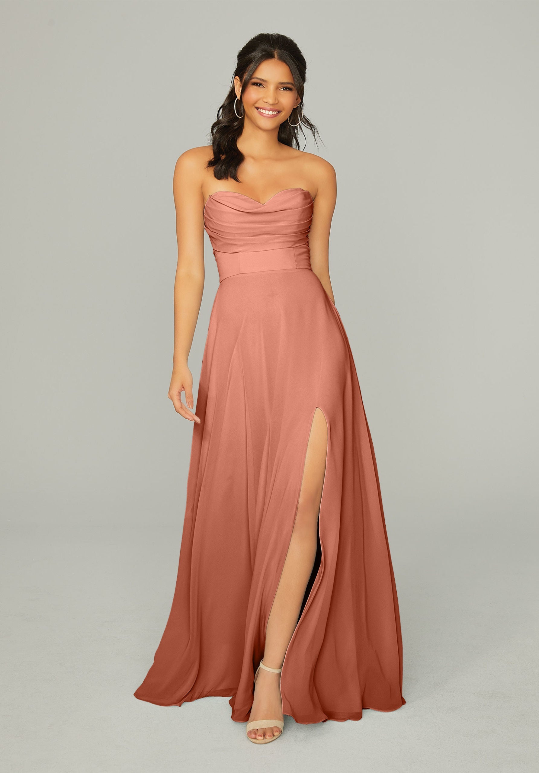 Formal Dresses Long Pleated A Line Formal Slit Dress MGNY Madeline Gardner New York 21766 Spice