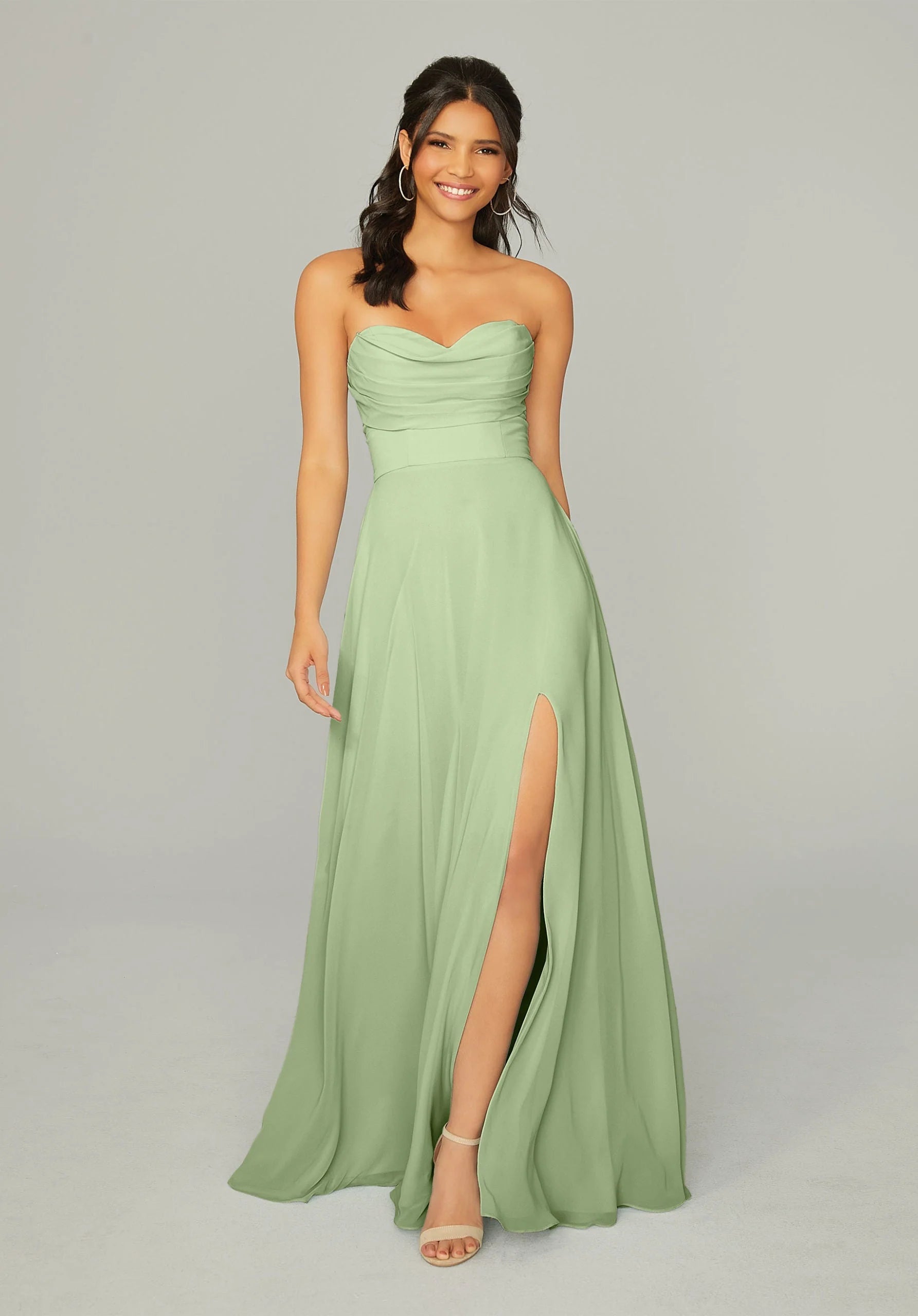 Formal Dresses Long Pleated Formal A Line Dress MGNY Madeline Gardner New York 21766 Sage