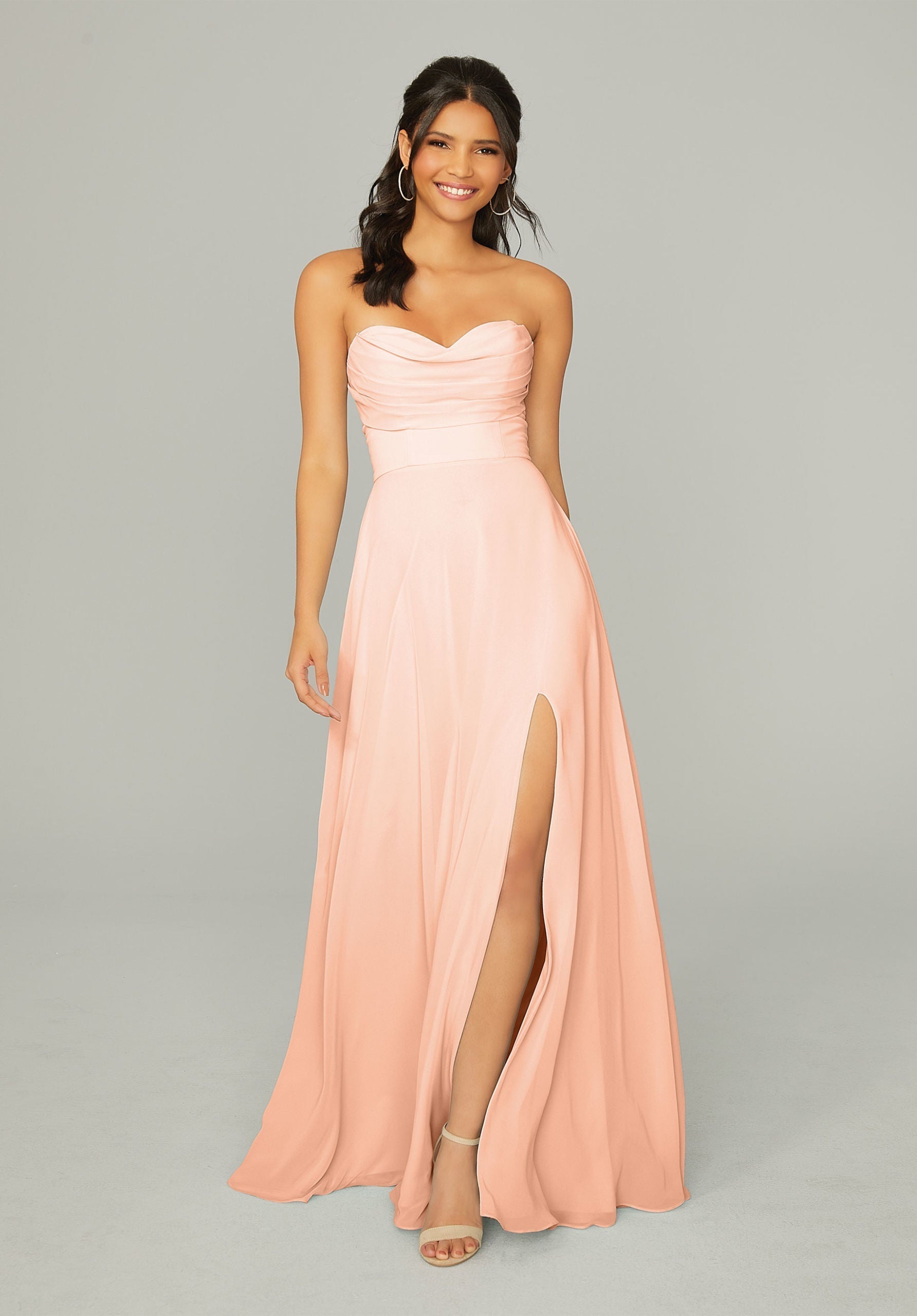 Formal Dresses Long Pleated Formal A Line Dress MGNY Madeline Gardner New York 21766 Peach