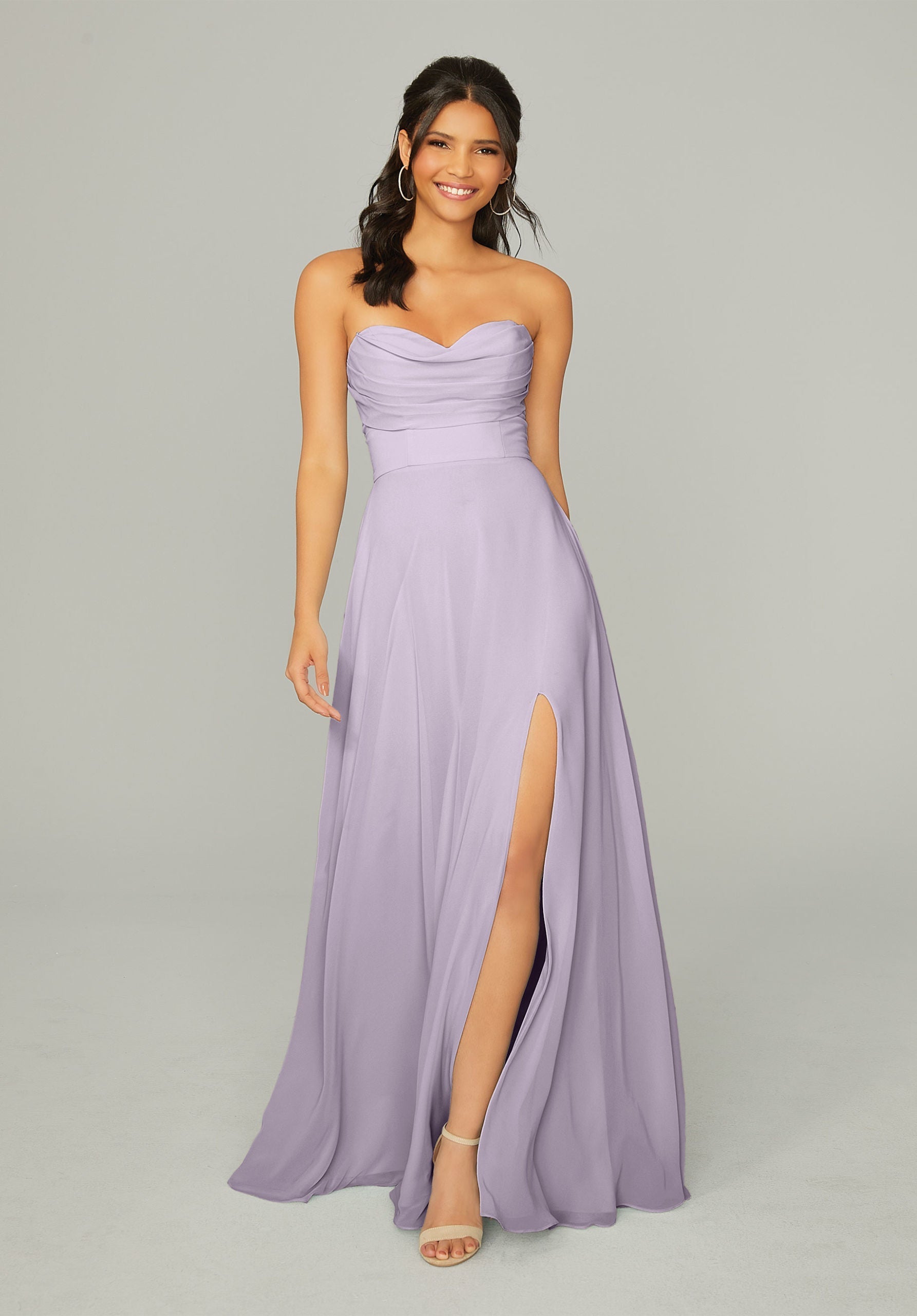 Formal Dresses Long Formal Slit Pleated A Line Dress MGNY Madeline Gardner New York 21766 French Lilac