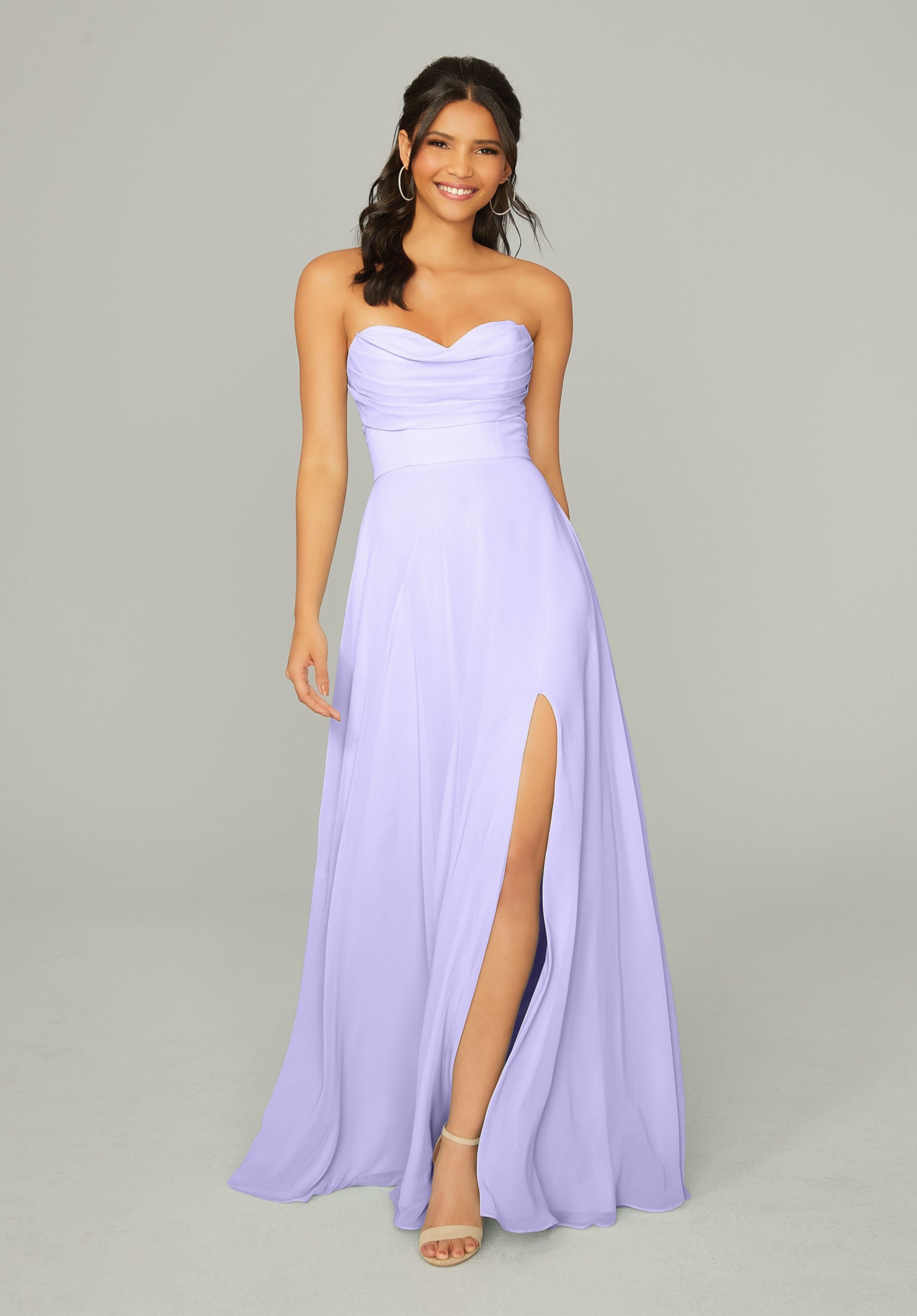Formal Dresses Long Pleated A Line Formal Slit Dress MGNY Madeline Gardner New York 21766 Violet