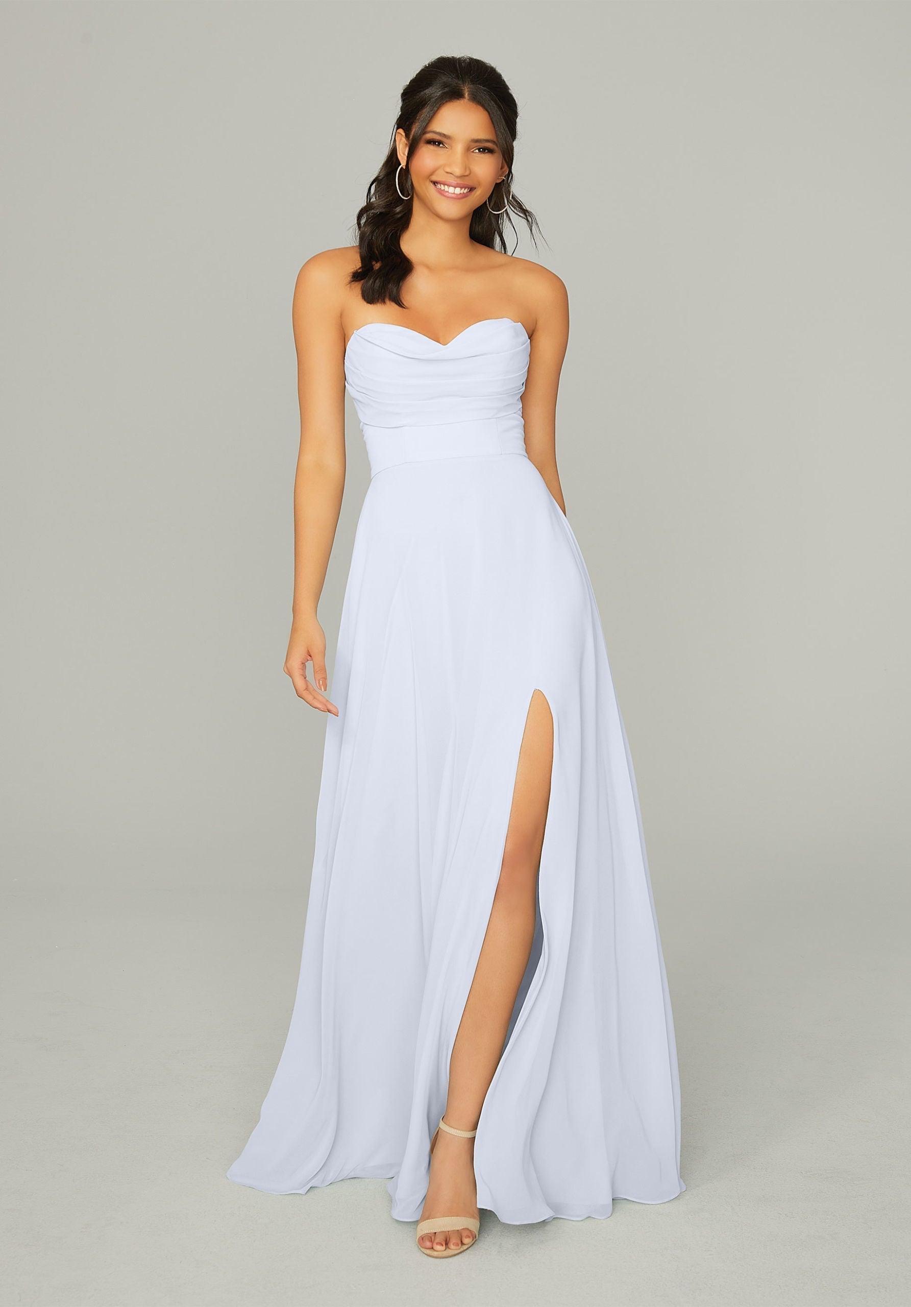 Formal Dresses Long Formal Slit Pleated A Line Dress MGNY Madeline Gardner New York 21766 Fog
