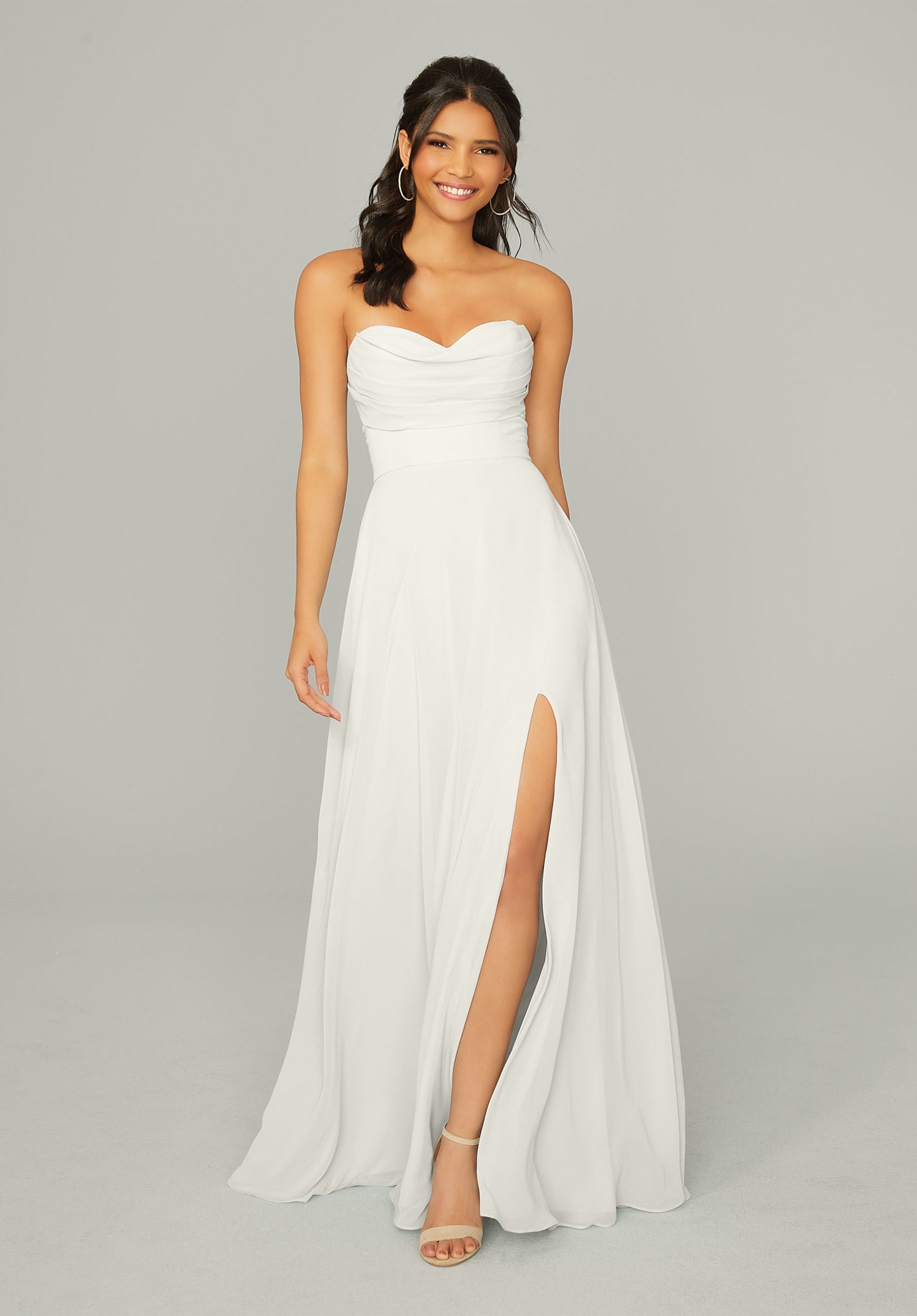 Wedding Dresses Bridal Pleated Long A Line Dress MGNY Madeline Gardner New York 21766 Ivory