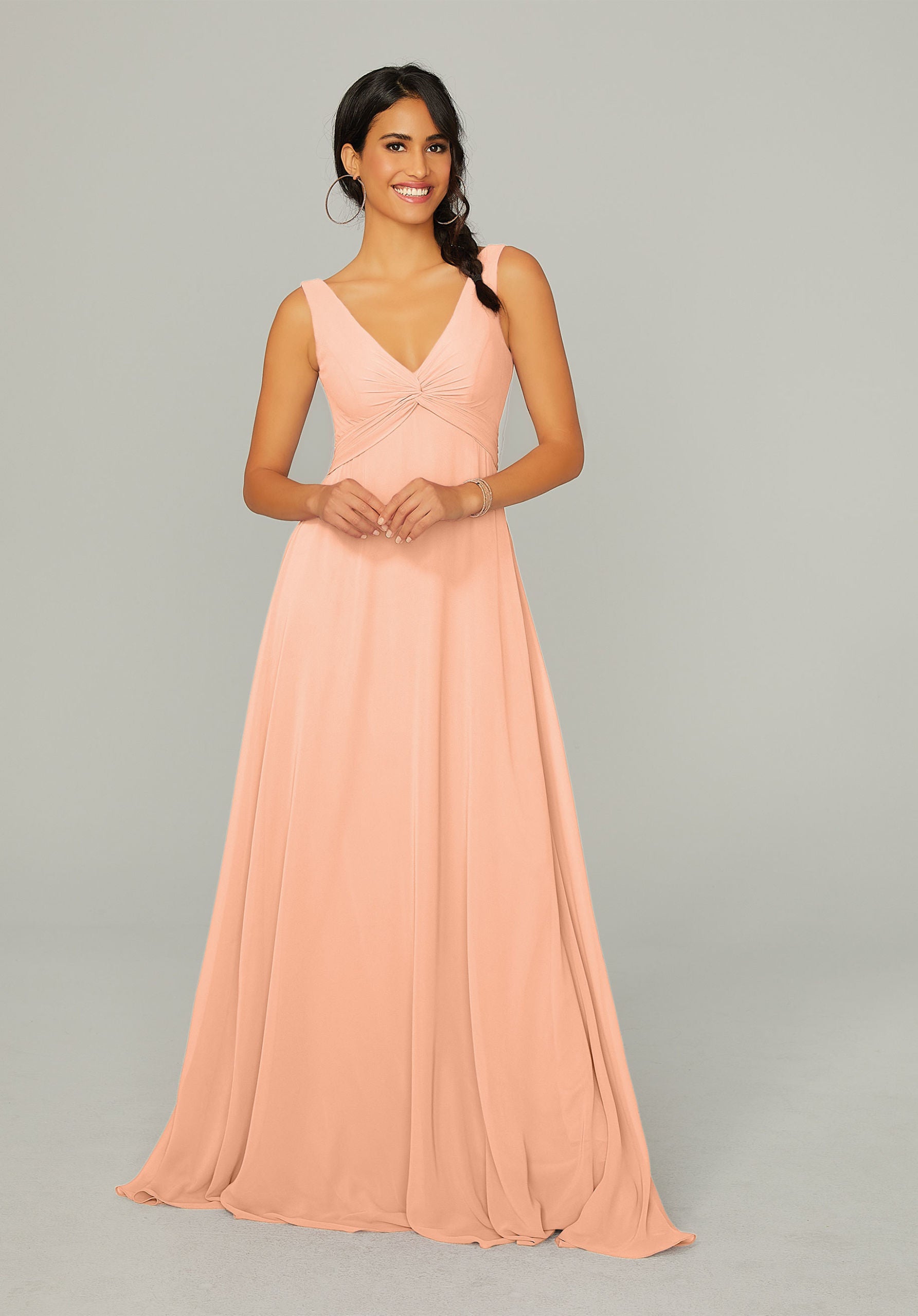 Formal Dresses A Line Long Formal Dress MGNY Madeline Gardner New York 21767 Peach