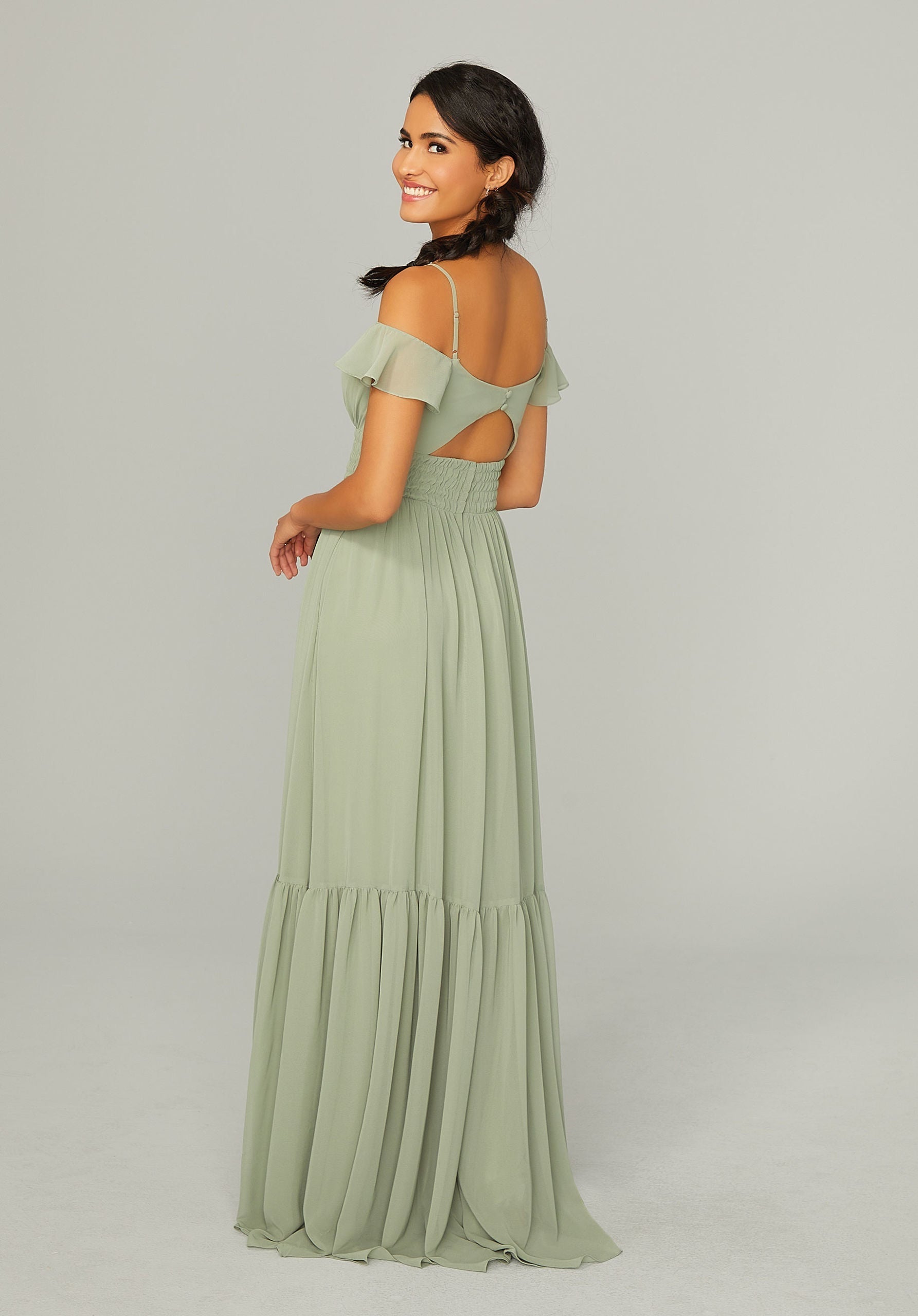 Formal Dresses A Line Long Formal Ruffle Dress MGNY Madeline Gardner New York 21768 Moss