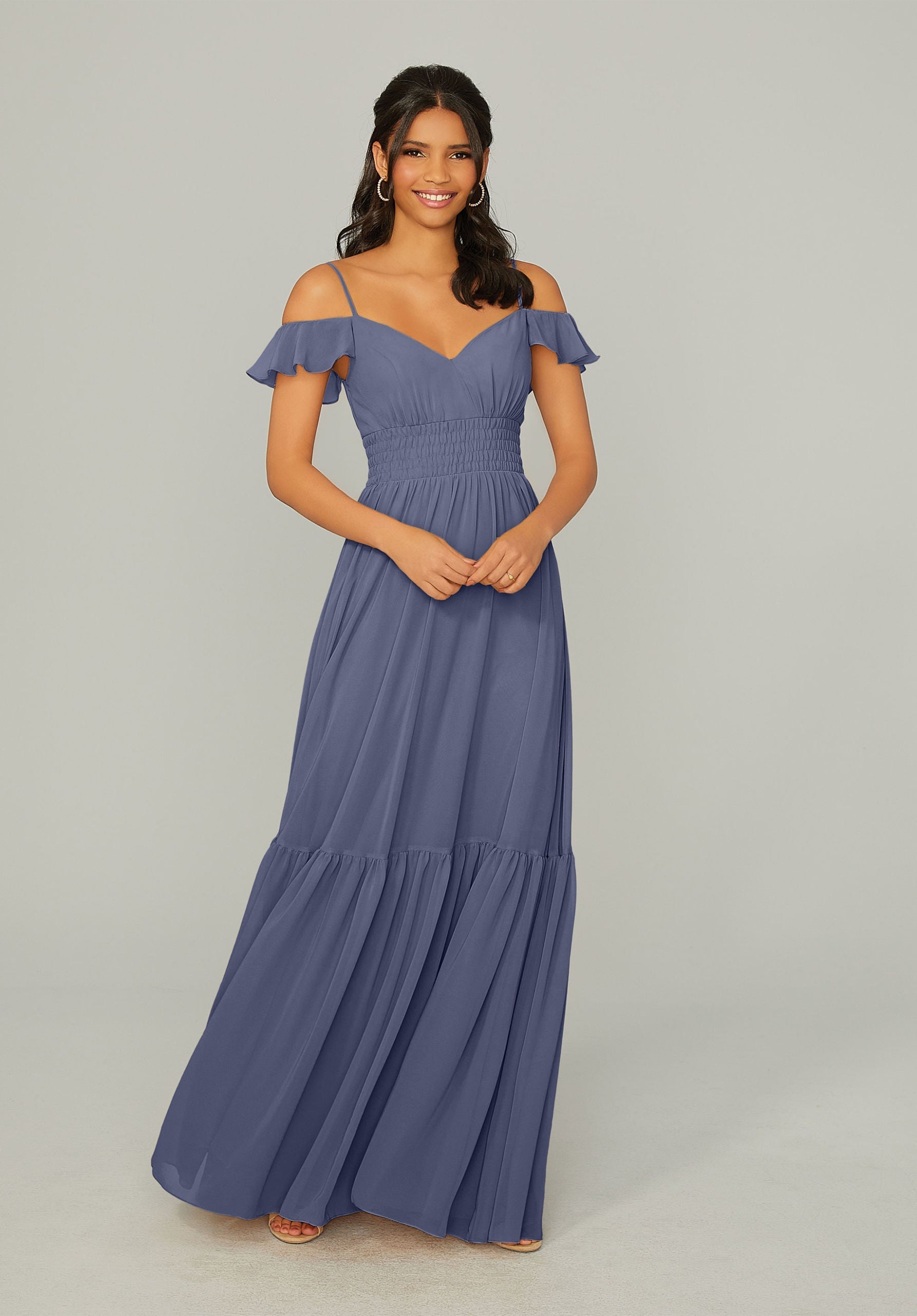 Formal Dresses Formal Ruffle A Line Long Dress MGNY Madeline Gardner New York 21768 Dusk