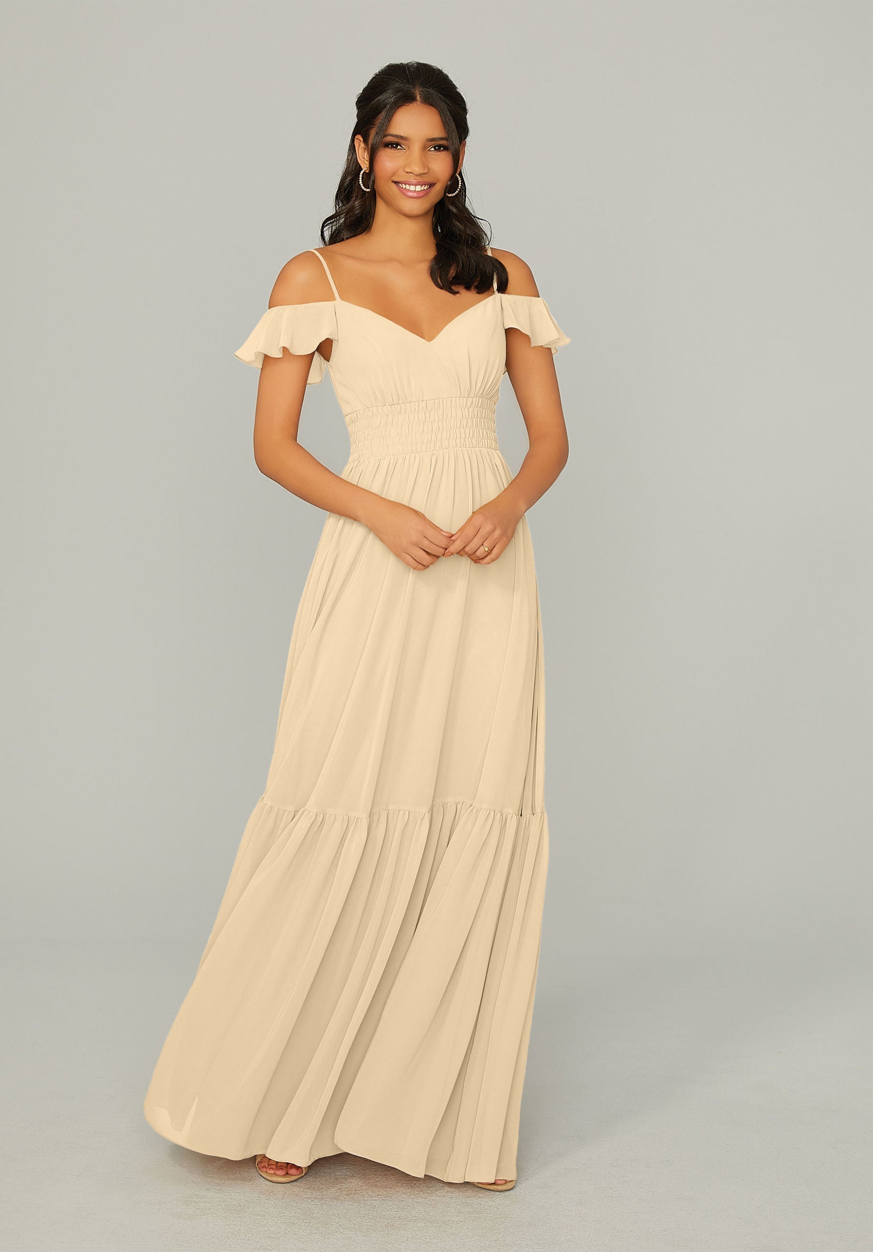 Formal Dresses A Line Ruffle Long Formal Dress MGNY Madeline Gardner New York 21768 Buttercream