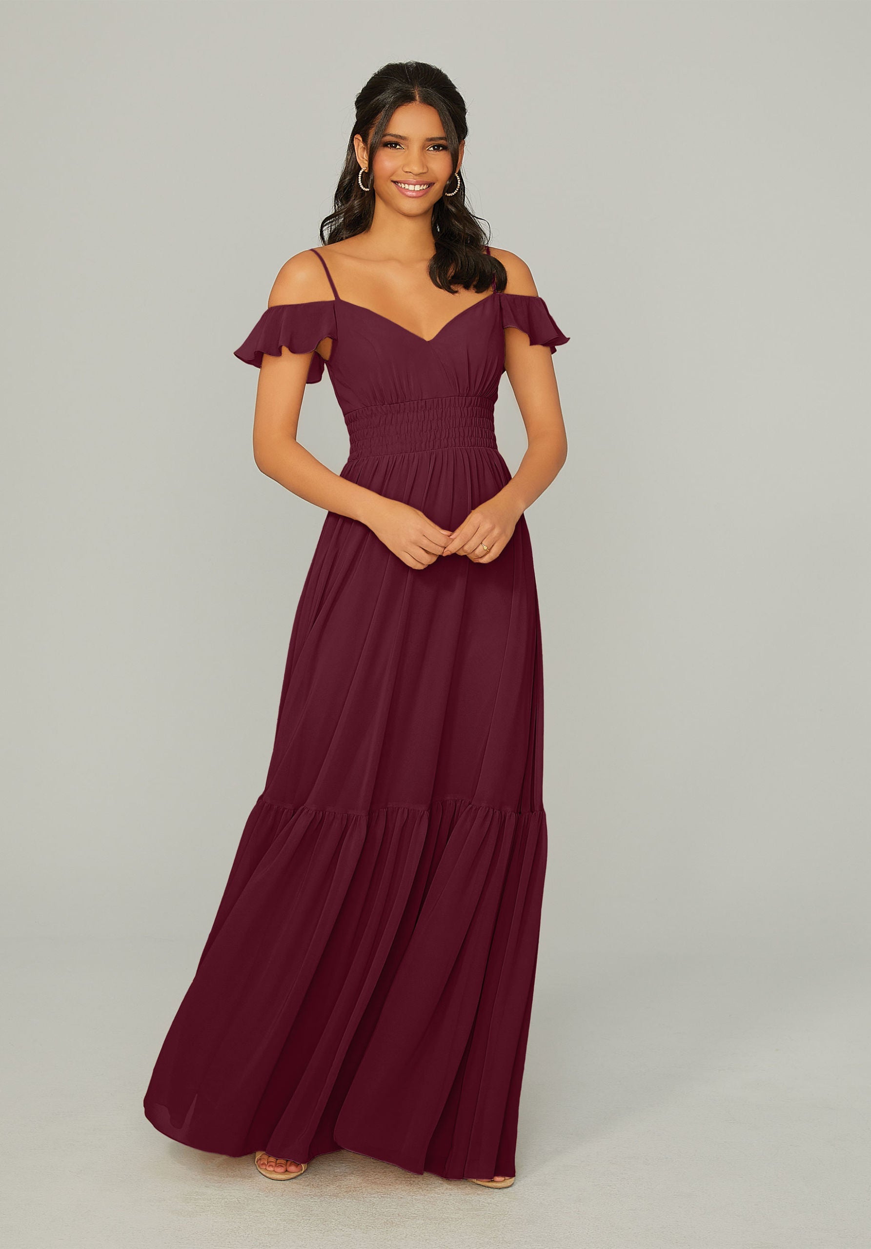 Formal Dresses A Line Ruffle Long Formal Dress MGNY Madeline Gardner New York 21768 Bordeaux