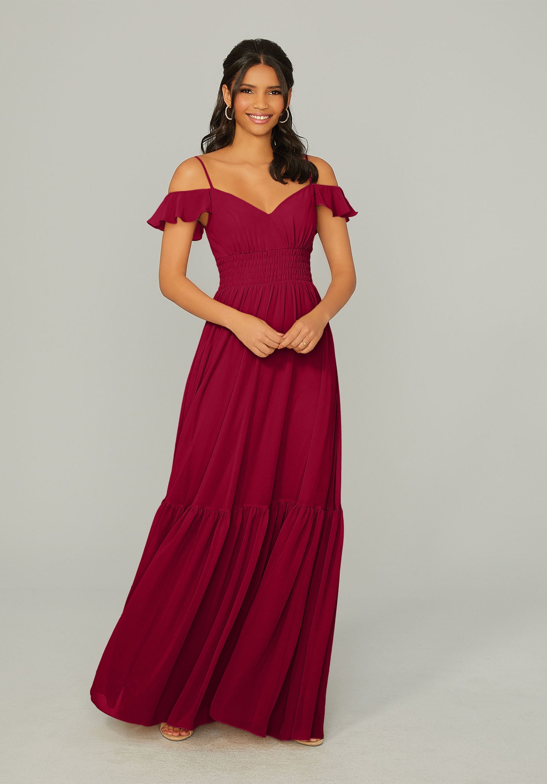 Formal Dresses Long Ruffle A Line Formal Dress MGNY Madeline Gardner New York 21768 Claret