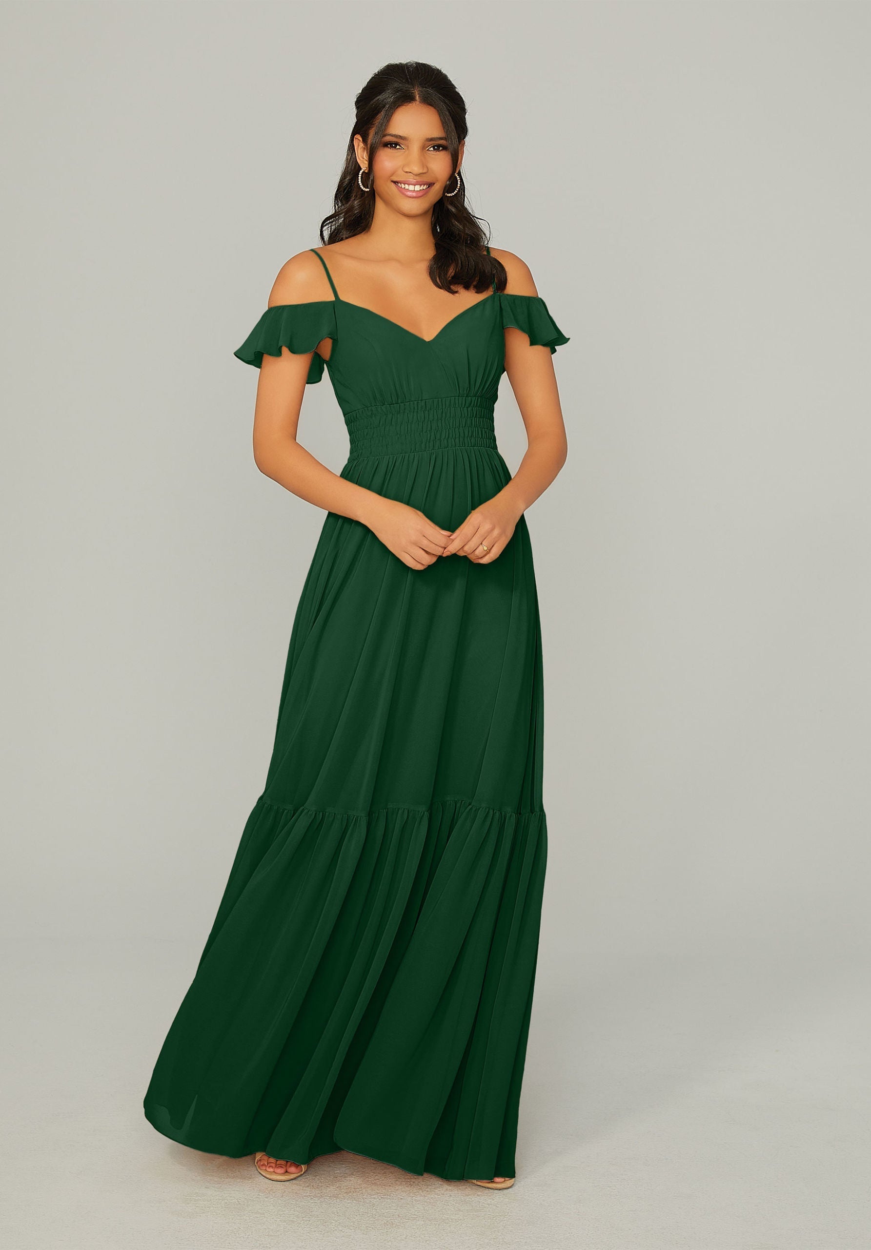 Formal Dresses Formal Ruffle A Line Long Dress MGNY Madeline Gardner New York 21768 Emerald