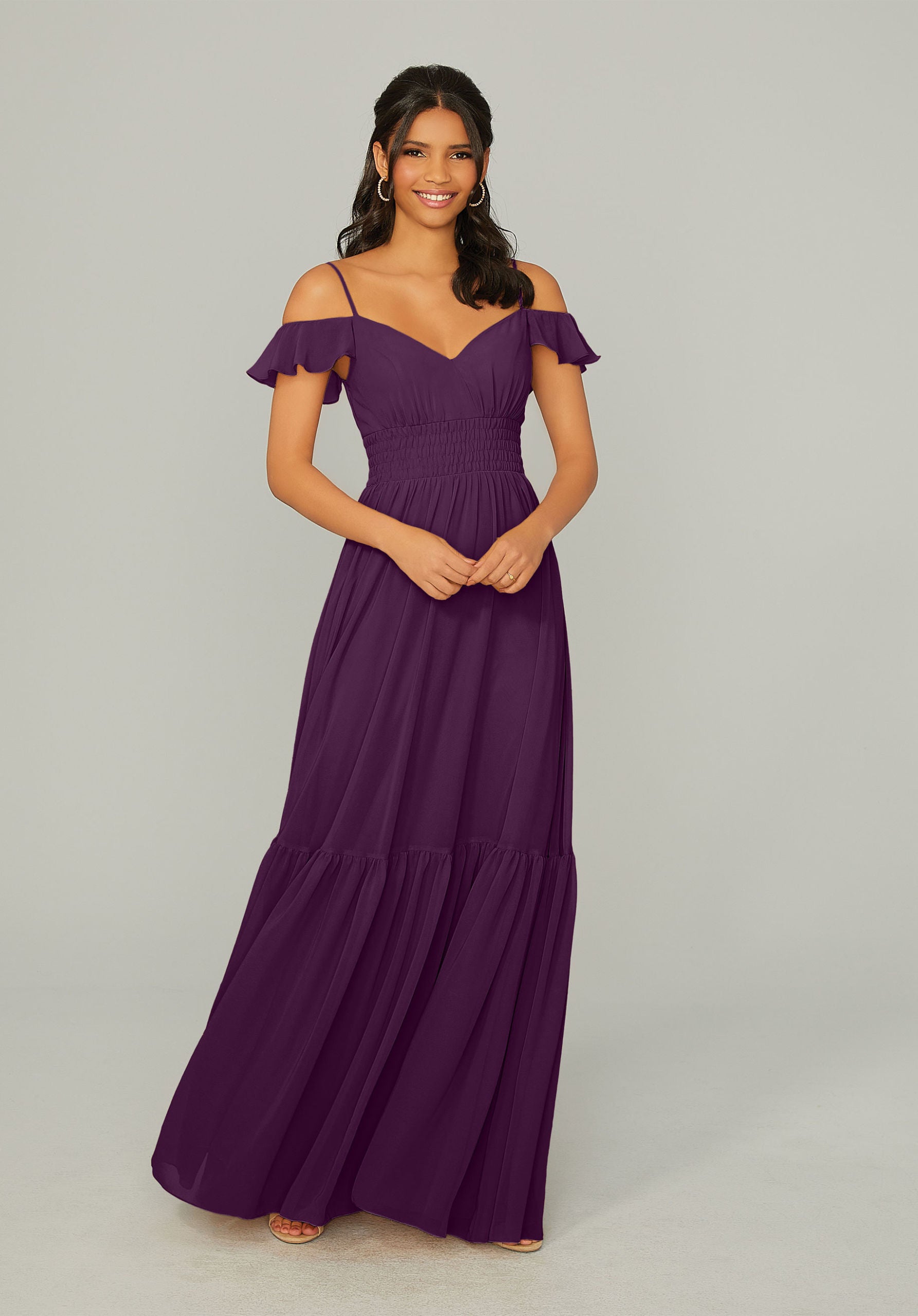Formal Dresses Formal Ruffle A Line Long Dress MGNY Madeline Gardner New York 21768 Eggplant
