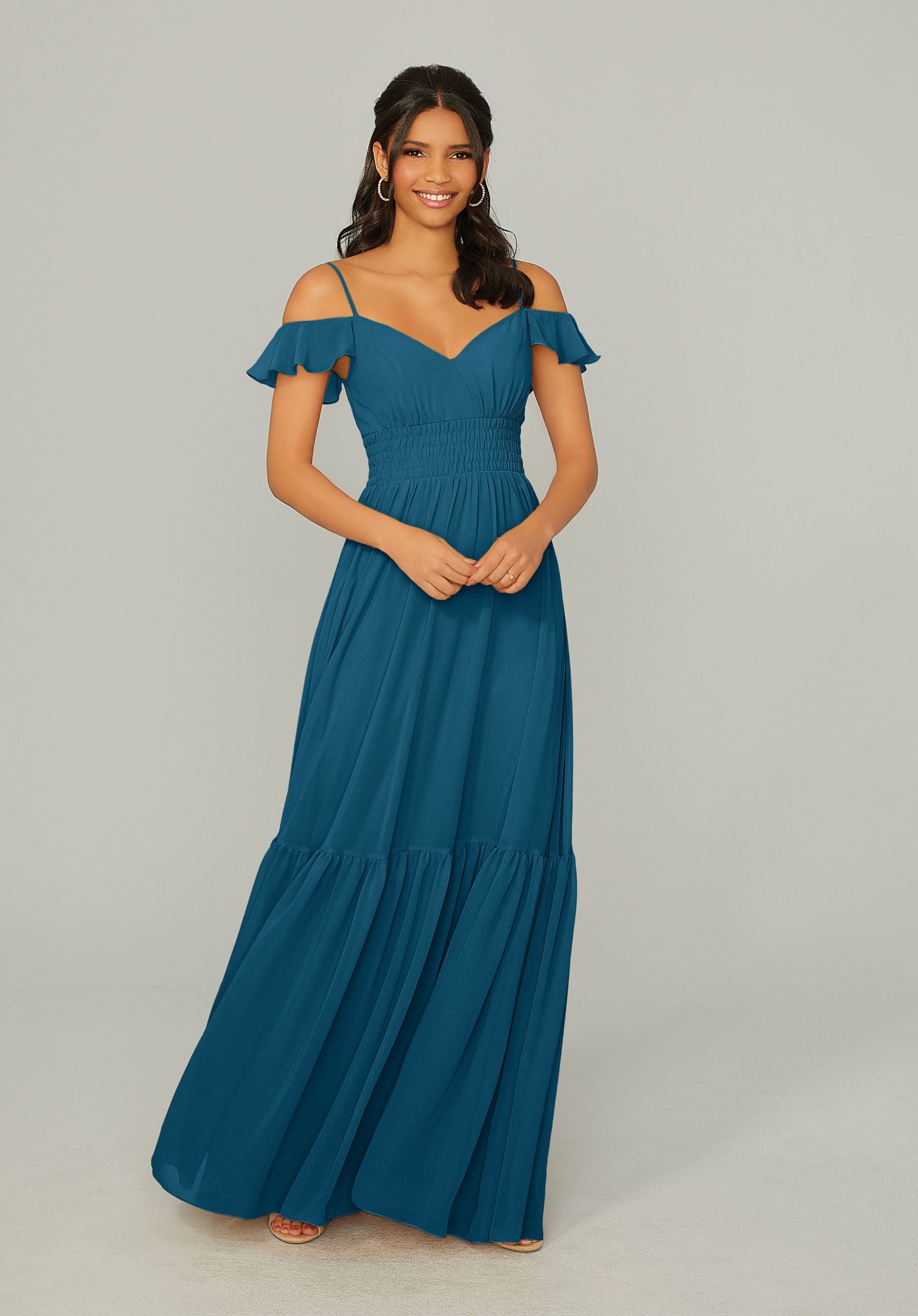Formal Dresses A Line Long Formal Ruffle Dress MGNY Madeline Gardner New York 21768 Marine