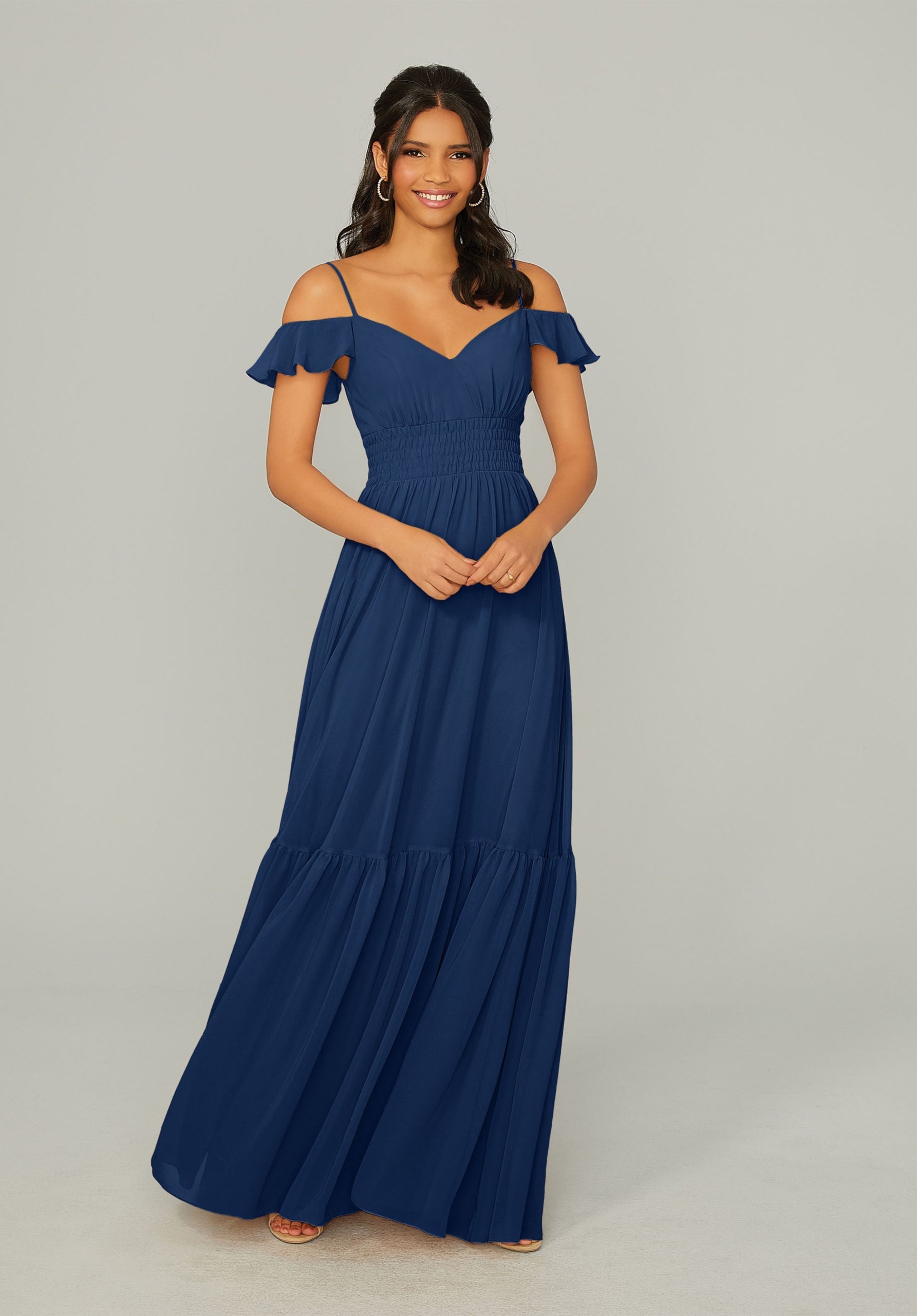 Formal Dresses Formal A Line Ruffle Long Dress MGNY Madeline Gardner New York 21768 Sapphire