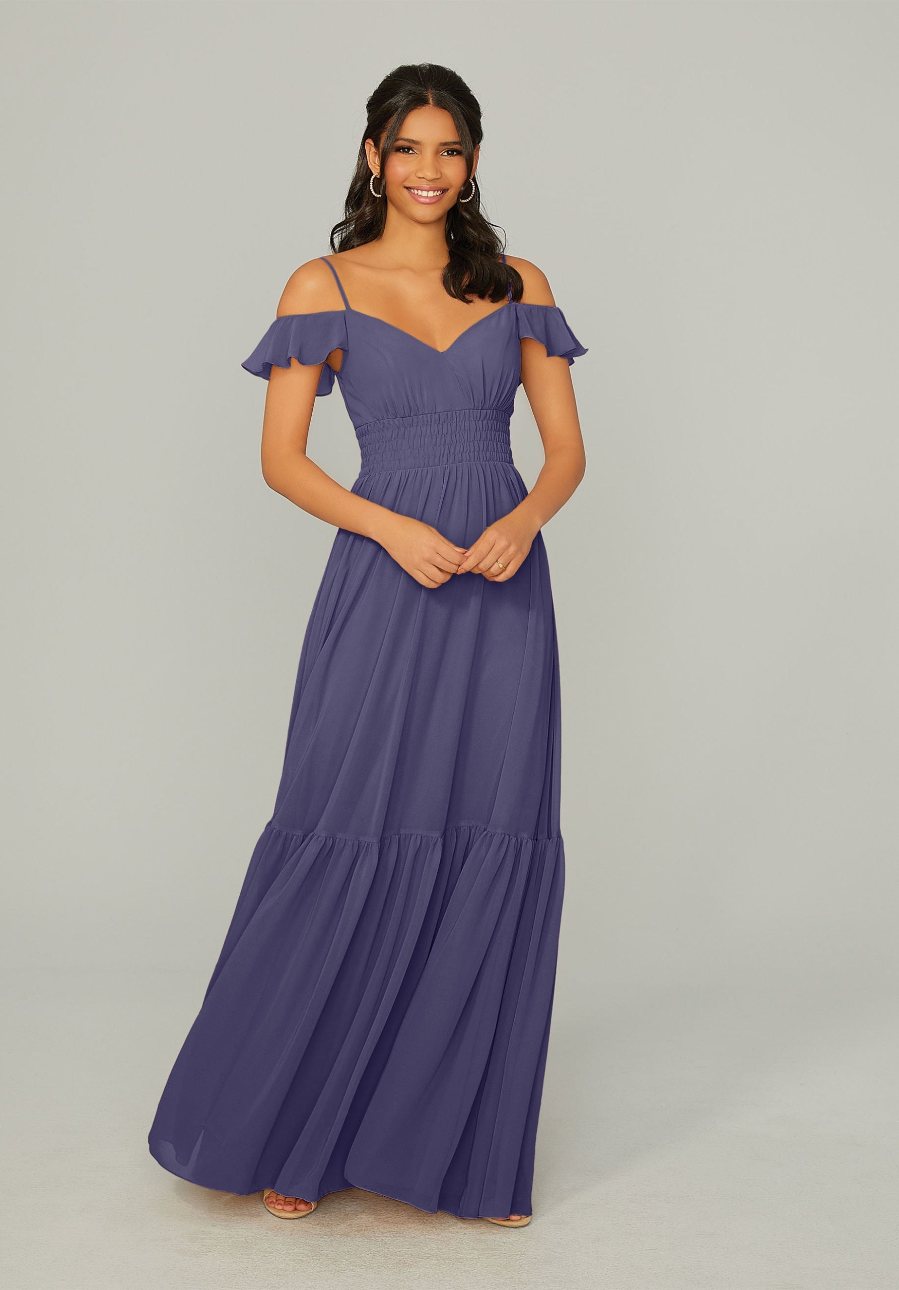 Formal Dresses Ruffle Long A Line Formal Dress MGNY Madeline Gardner New York 21768 Storm