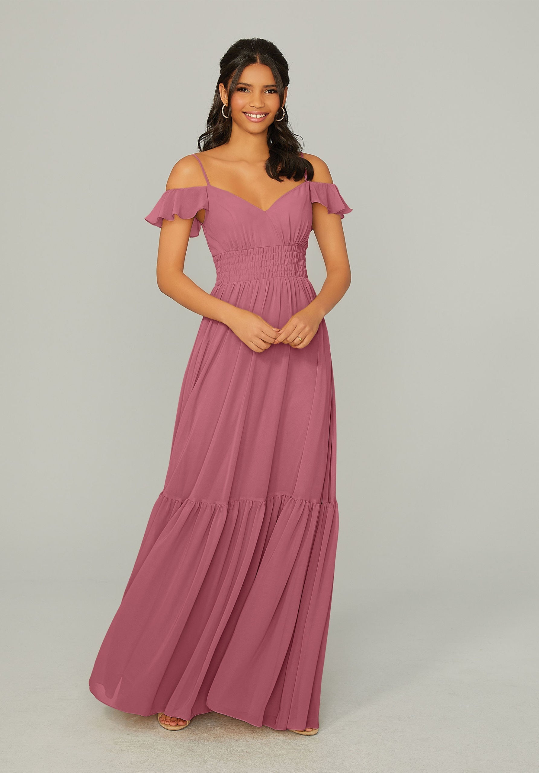 Formal Dresses Long Formal Ruffle A Line Dress MGNY Madeline Gardner New York 21768 Rosewood