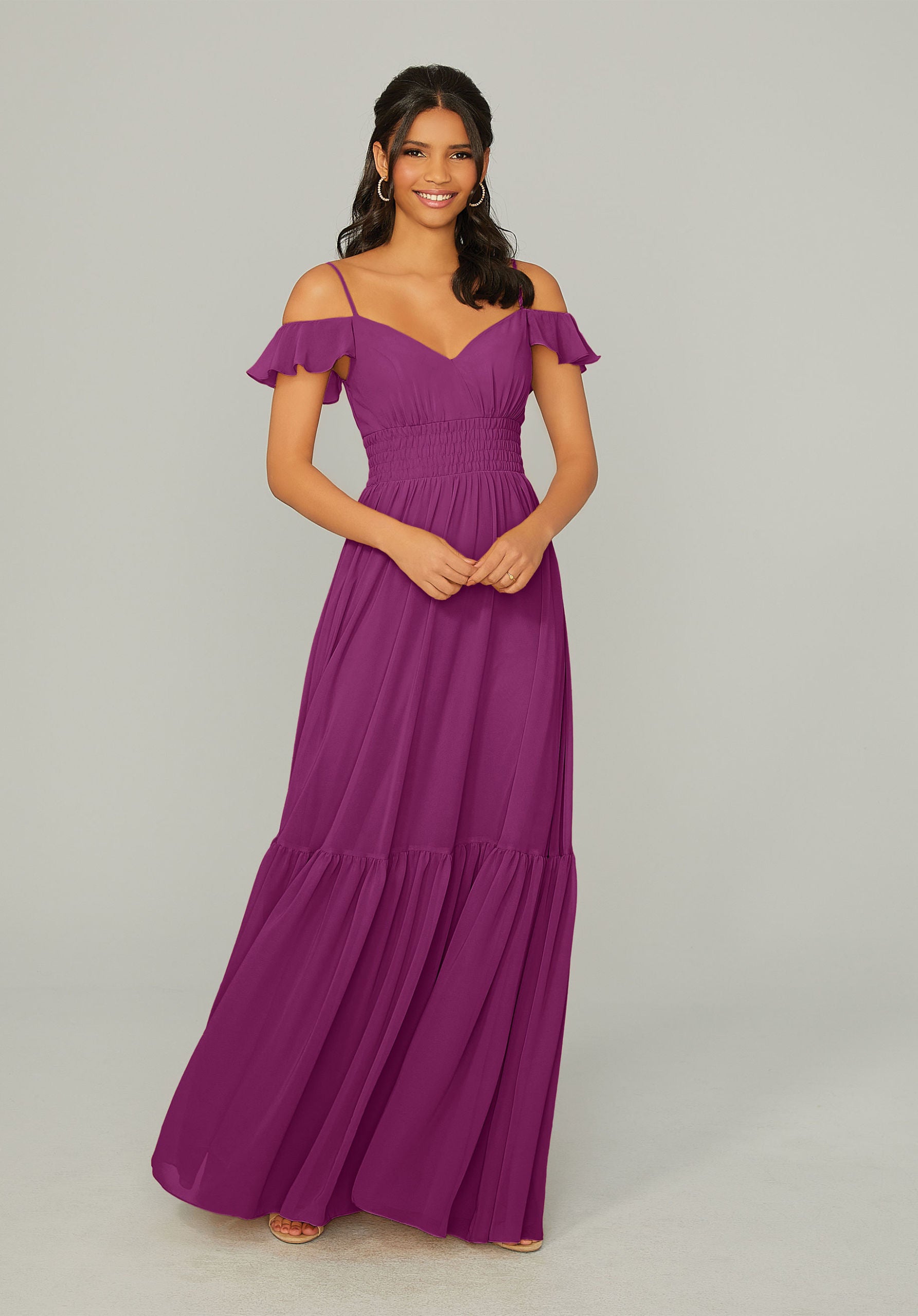 Formal Dresses A Line Long Formal Ruffle Dress MGNY Madeline Gardner New York 21768 Mulberry