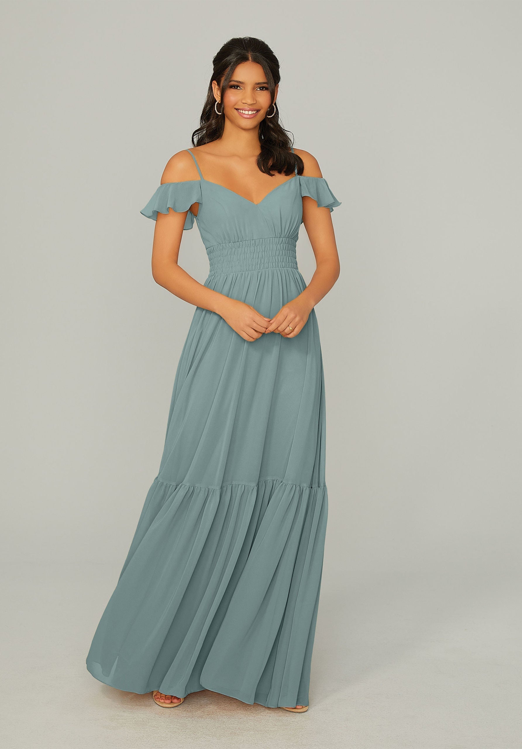 Formal Dresses Long Ruffle A Line Formal Dress MGNY Madeline Gardner New York 21768 Deep Sea