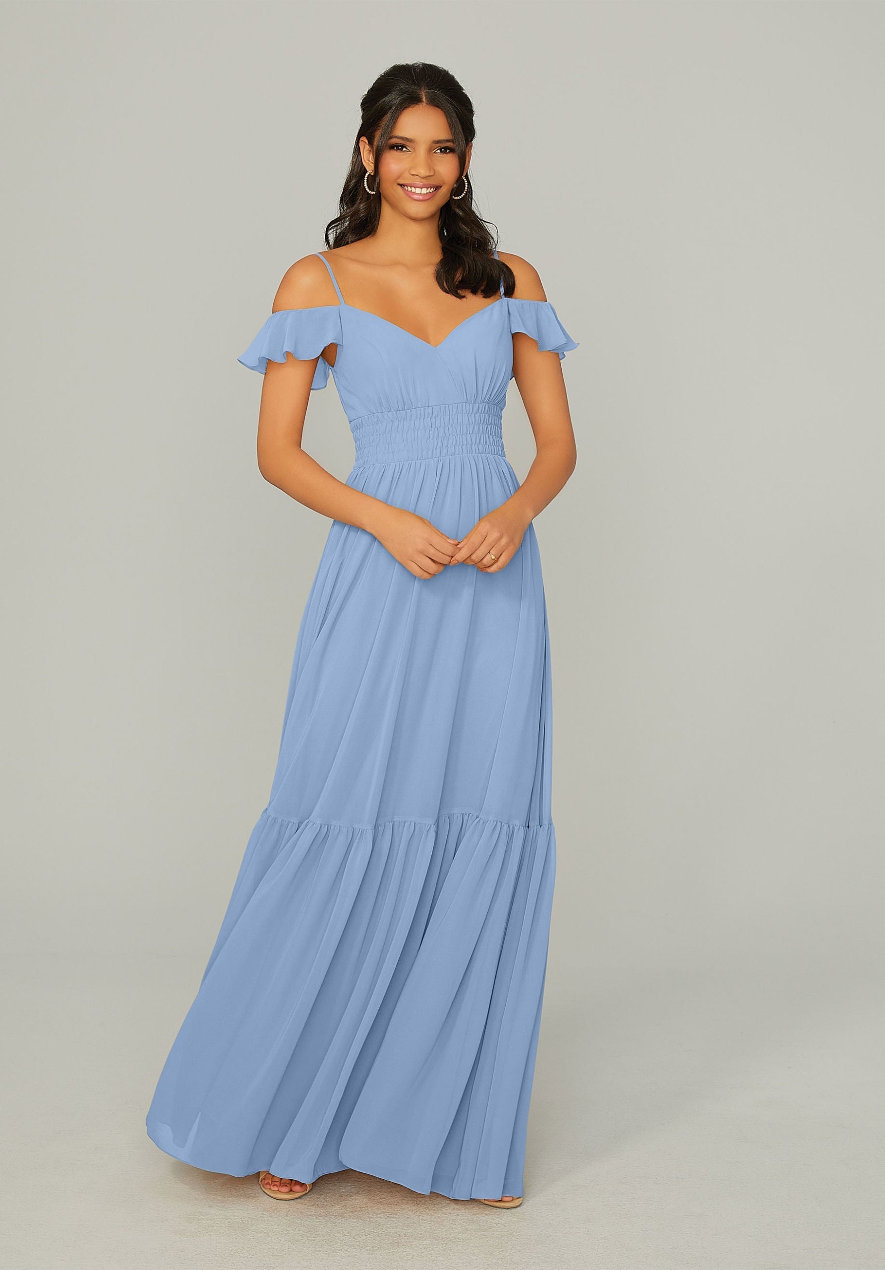 Formal Dresses Long Ruffle A Line Formal Dress MGNY Madeline Gardner New York 21768 Cornflower