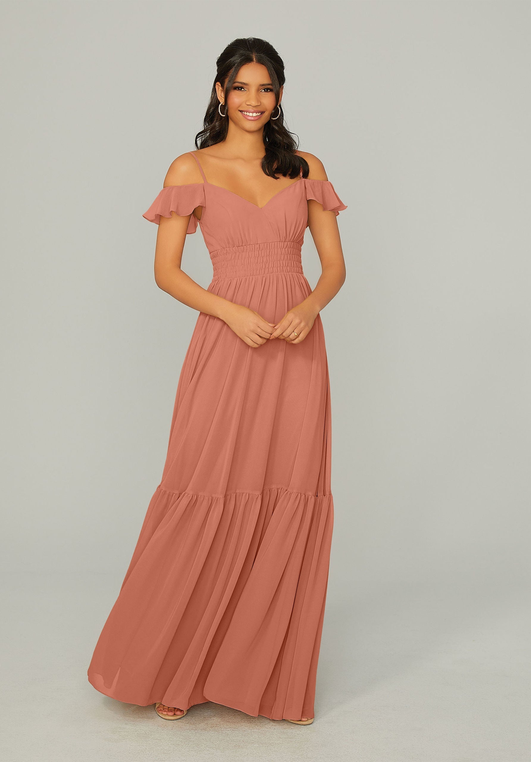 Formal Dresses Ruffle Long A Line Formal Dress MGNY Madeline Gardner New York 21768 Spice