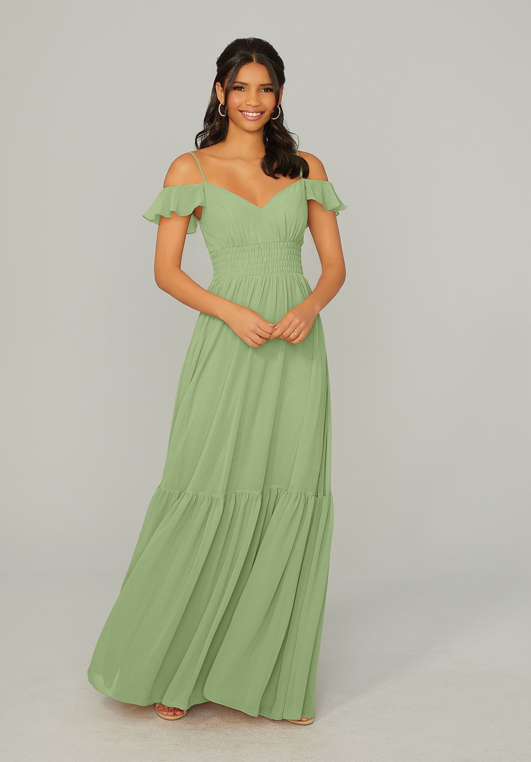 Formal Dresses Long Formal Ruffle A Line Dress MGNY Madeline Gardner New York 21768 Sage