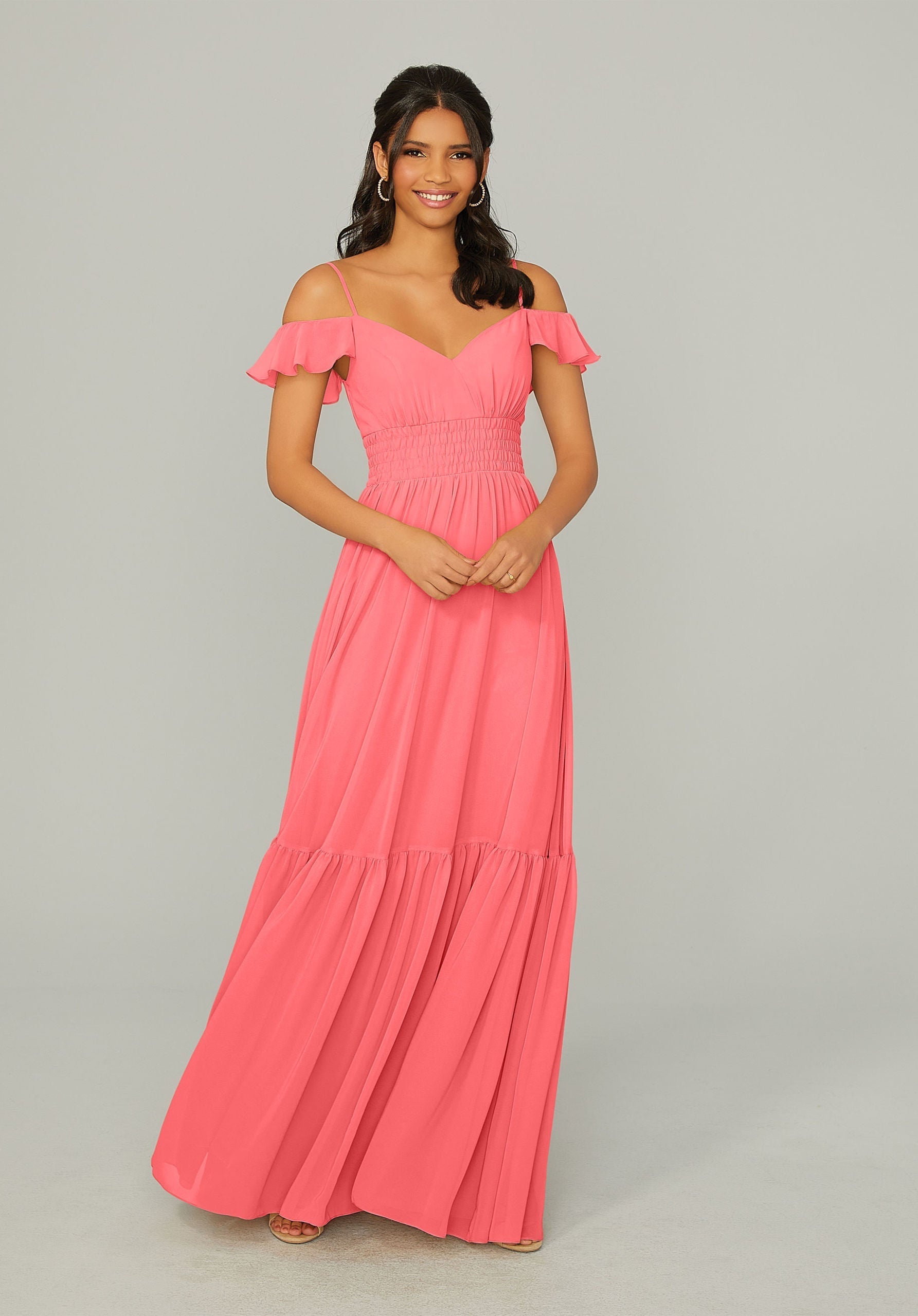 Formal Dresses Ruffle Long A Line Formal Dress MGNY Madeline Gardner New York 21768 Cantaloupe