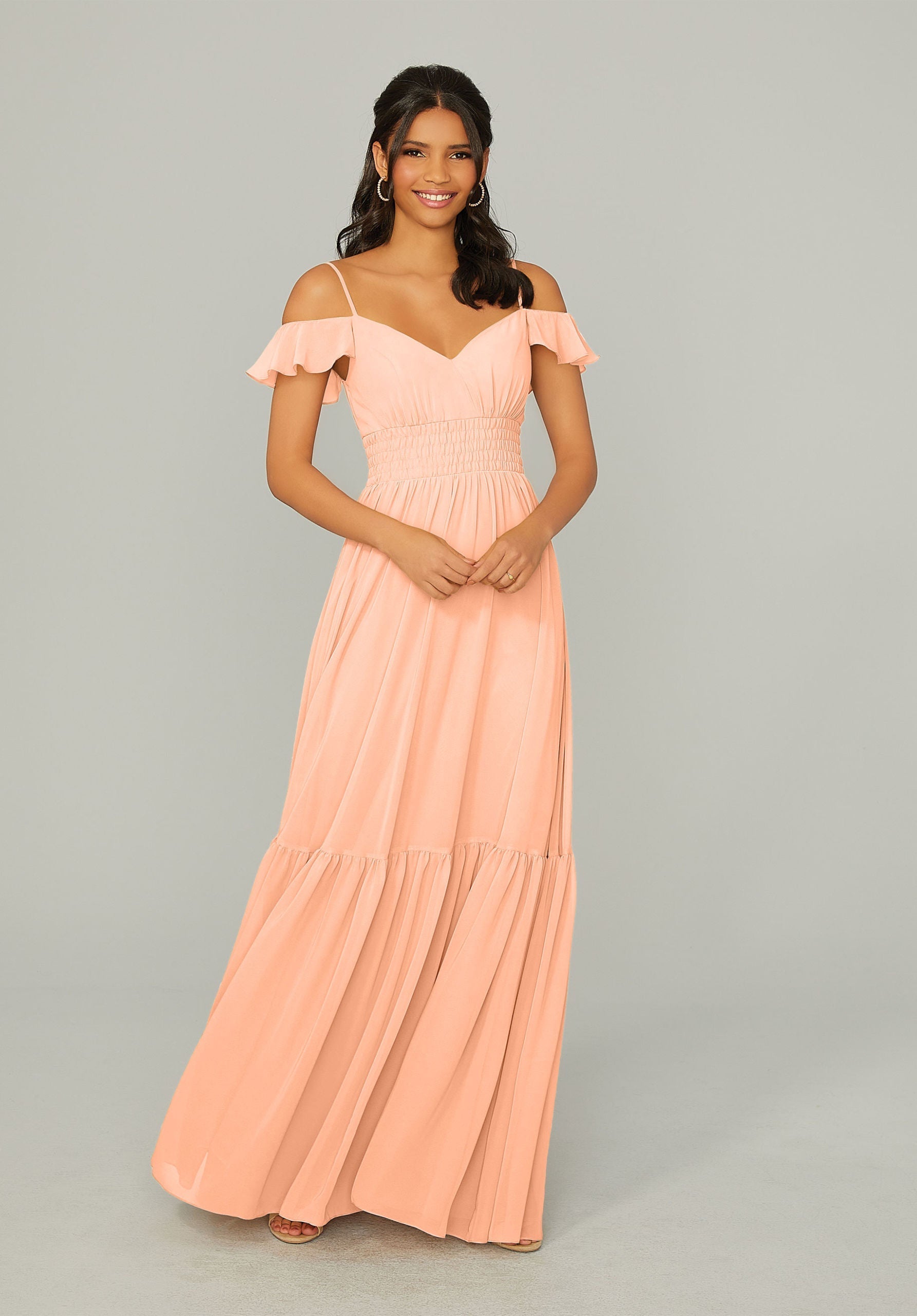 Formal Dresses Long Formal Ruffle A Line Dress MGNY Madeline Gardner New York 21768 Peach