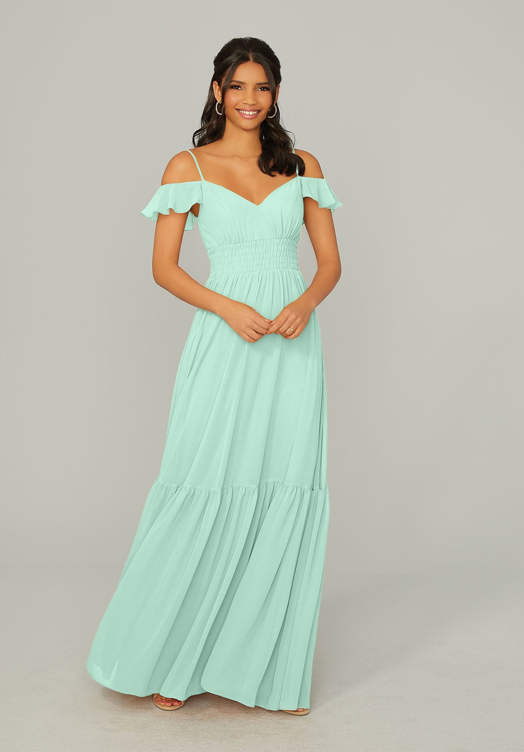 Formal Dresses A Line Long Formal Ruffle Dress MGNY Madeline Gardner New York 21768 Mint