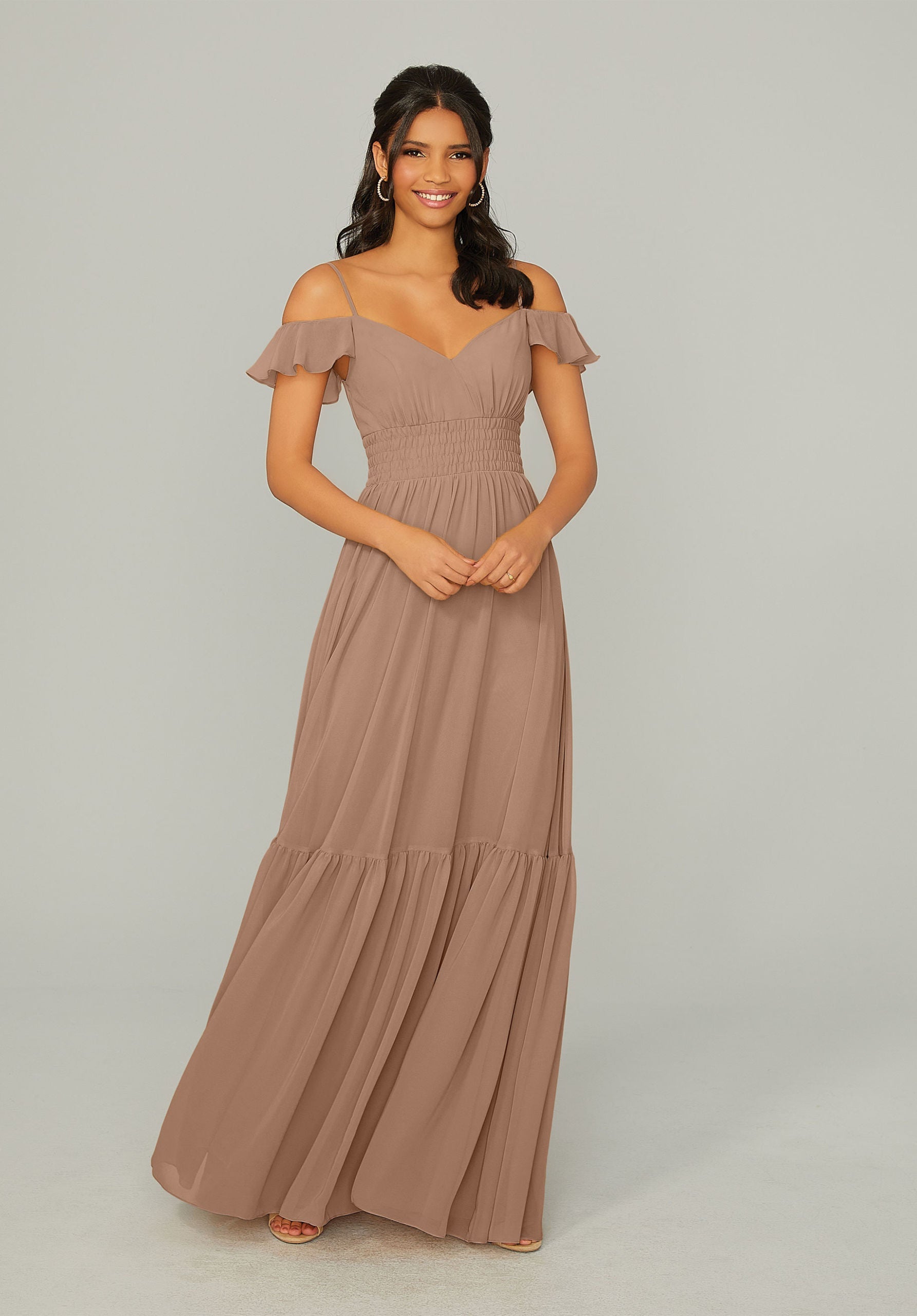 Formal Dresses Formal Ruffle A Line Long Dress MGNY Madeline Gardner New York 21768 Fawn