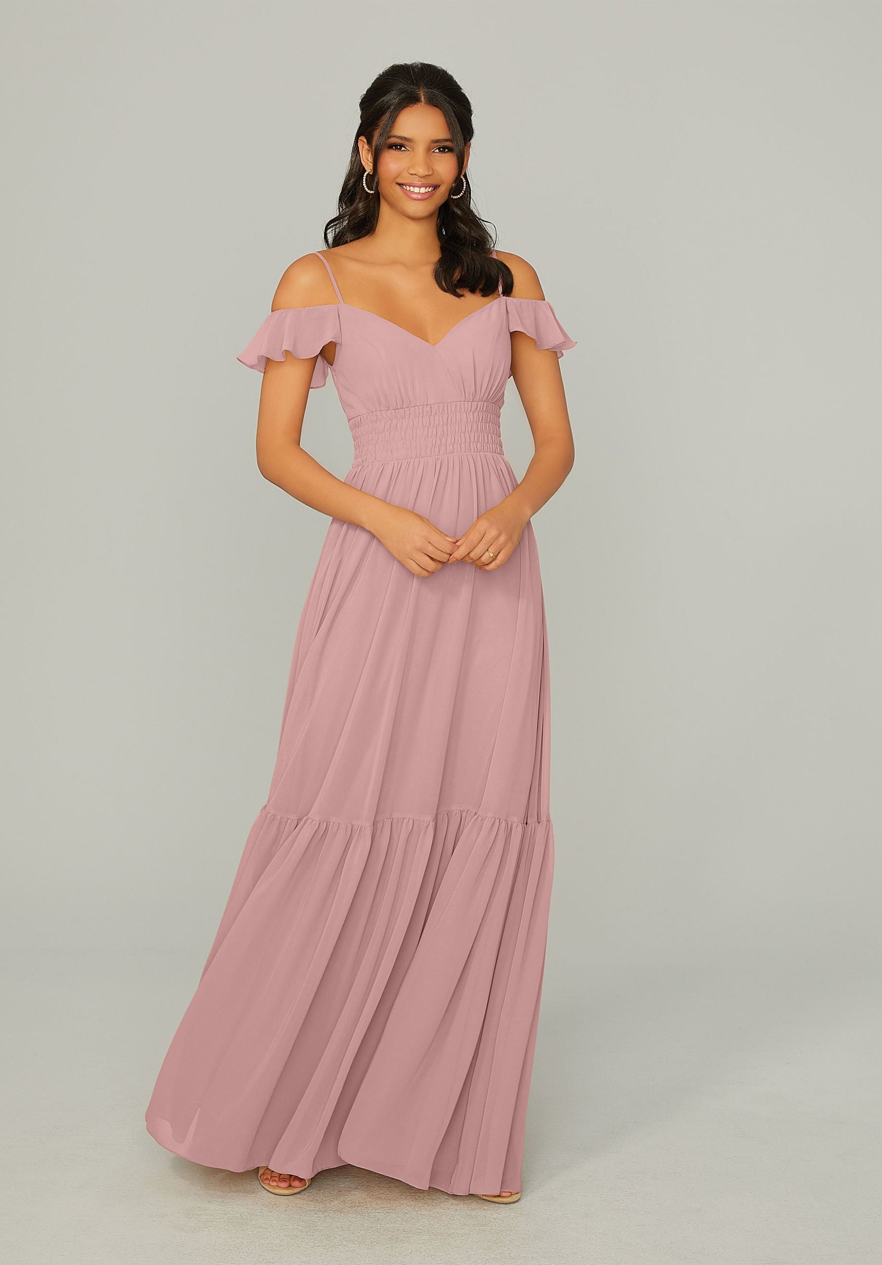 Formal Dresses Long Ruffle A Line Formal Dress MGNY Madeline Gardner New York 21768 Desert Rose