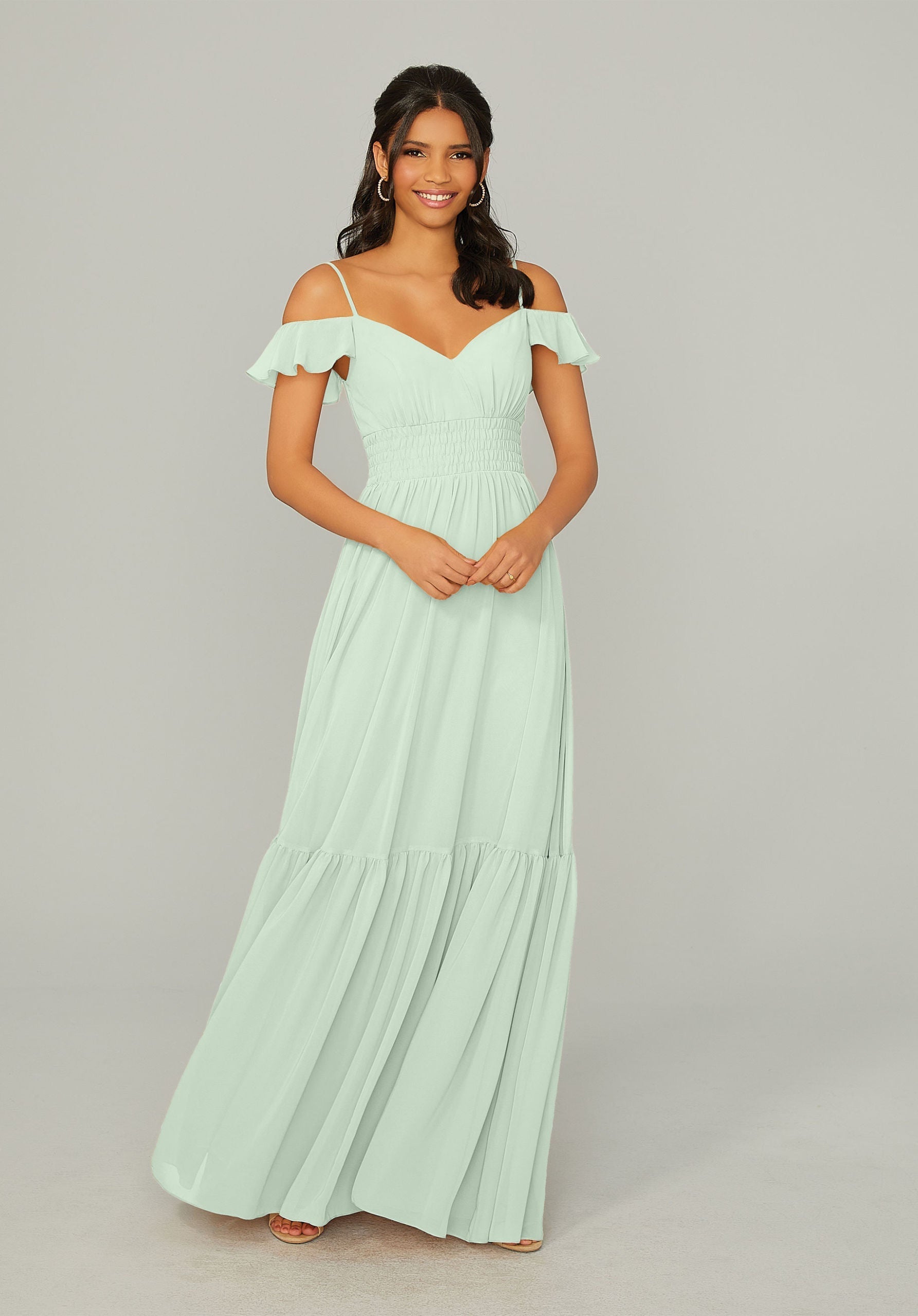 Formal Dresses Formal A Line Ruffle Long Dress MGNY Madeline Gardner New York 21768 Sea Glass