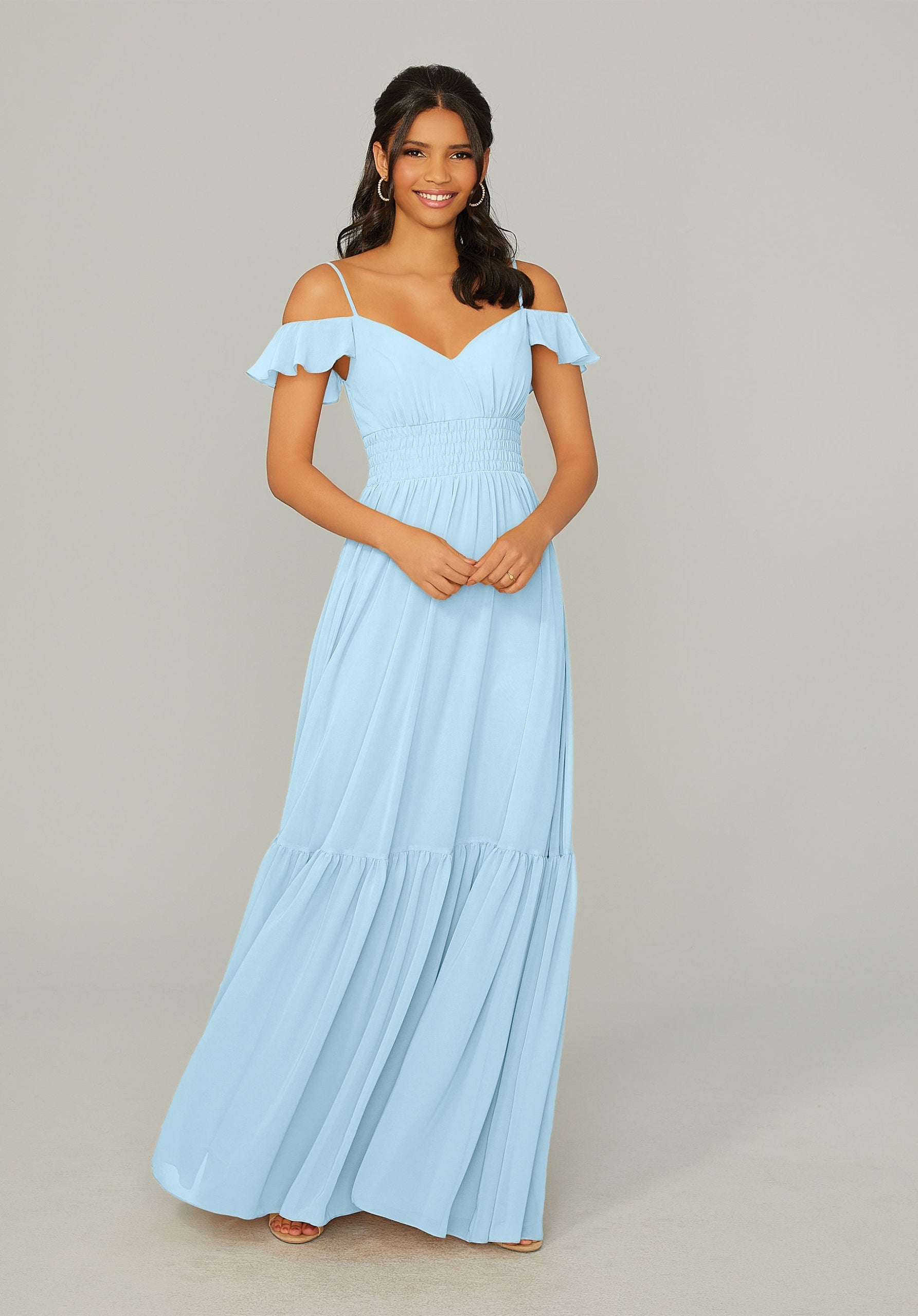 Formal Dresses Formal A Line Ruffle Long Dress MGNY Madeline Gardner New York 21768 Sky