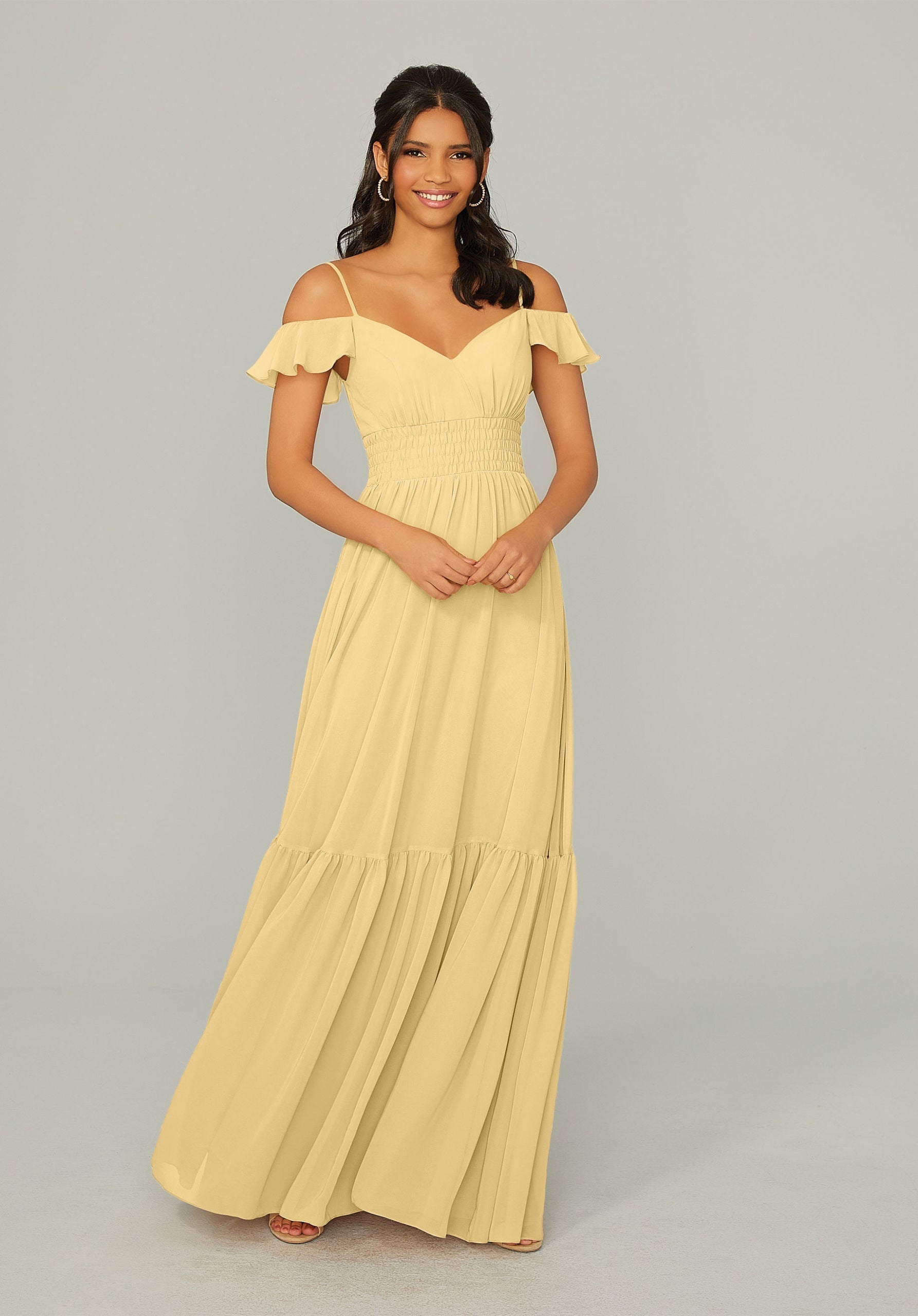 Formal Dresses A Line Ruffle Long Formal Dress MGNY Madeline Gardner New York 21768 Buttercup