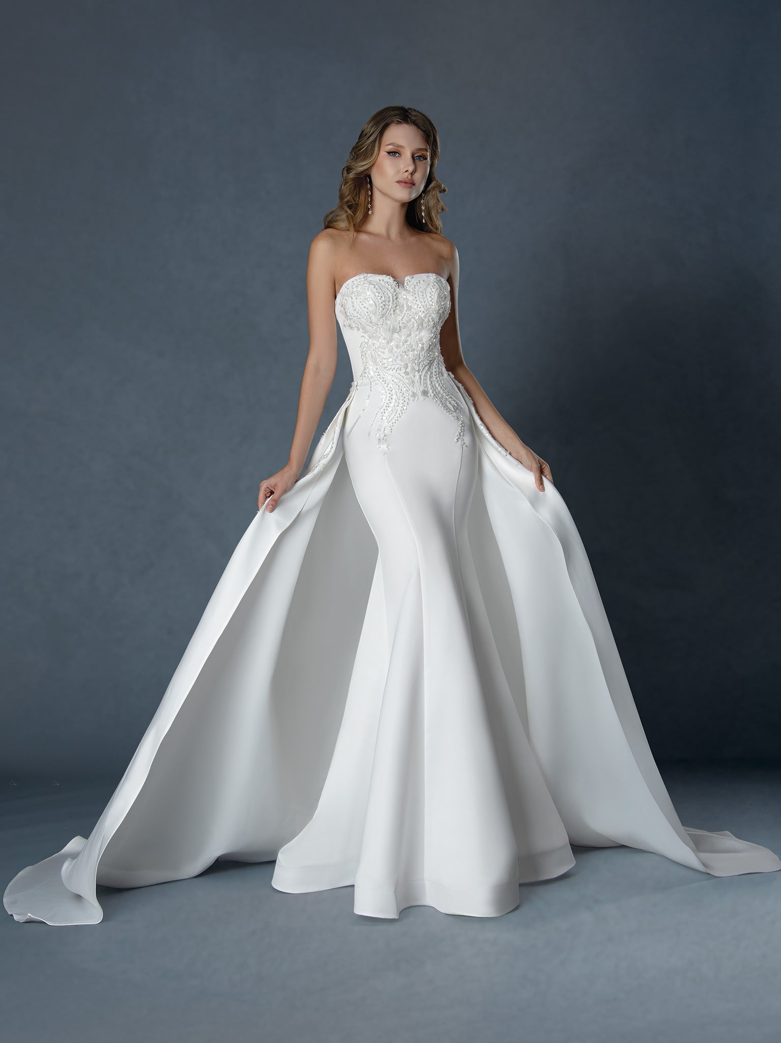 Wedding Dresses Long A Line Lace Beaded Wedding Dress Off White-Satin-25514-Mermaid