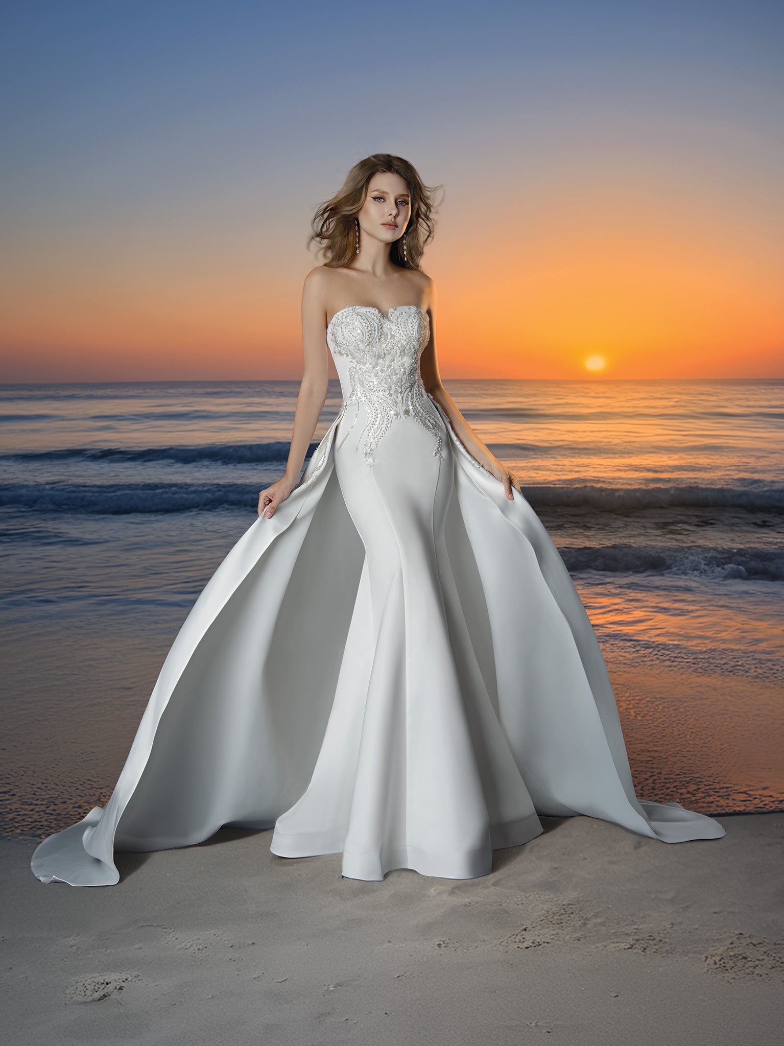 Wedding Dresses Long A Line Lace Beaded Wedding Dress Off White-Satin-25514-Mermaid