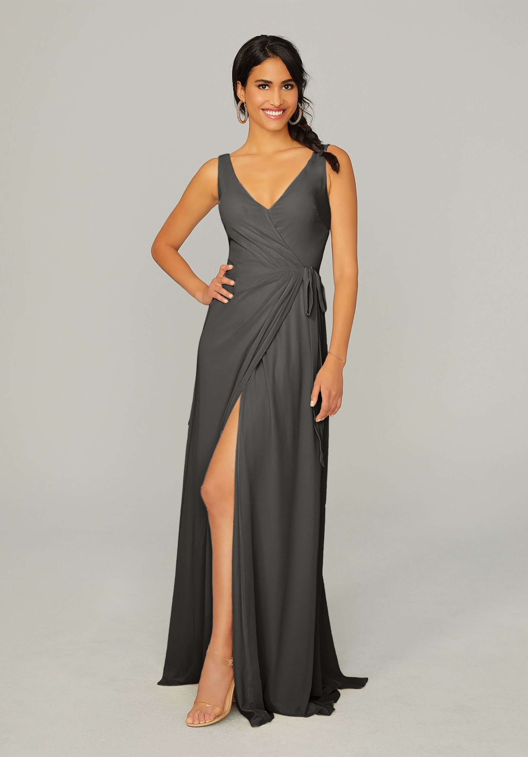Formal Dresses Long Formal Slit Dress MGNY Madeline Gardner New York 21771 Charcoal