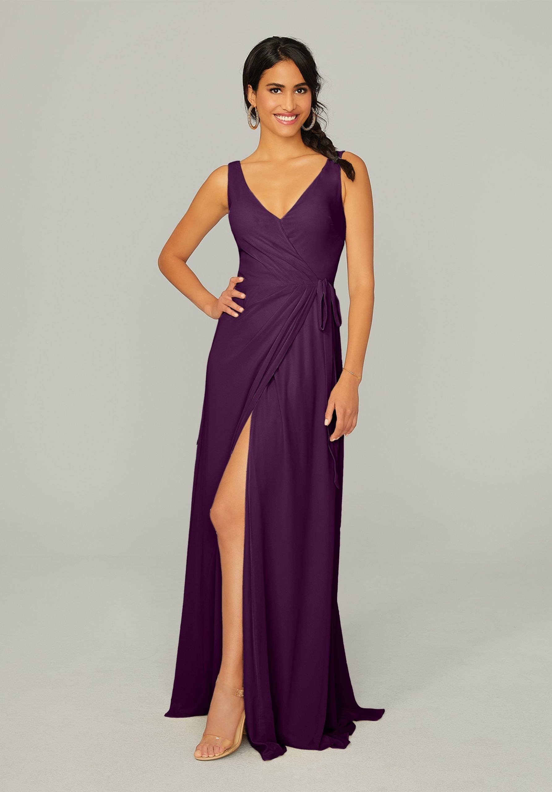 Formal Dresses Formal Long Slit Dress MGNY Madeline Gardner New York 21771 Eggplant