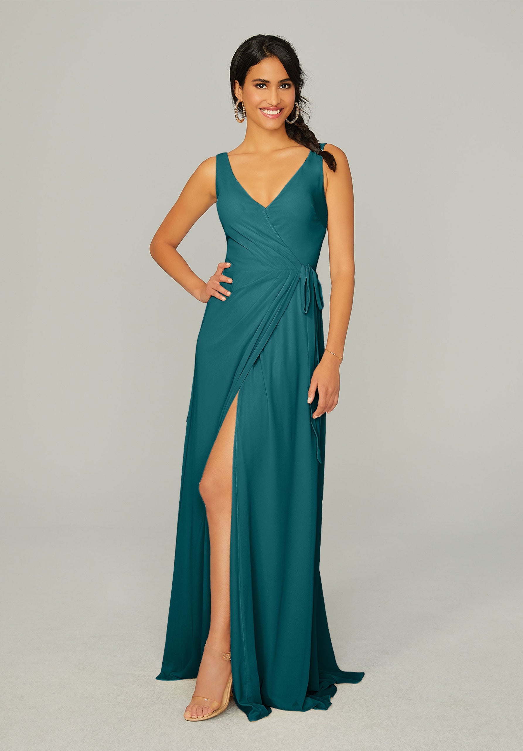 Formal Dresses Slit Long Formal Dress MGNY Madeline Gardner New York 21771 Teal