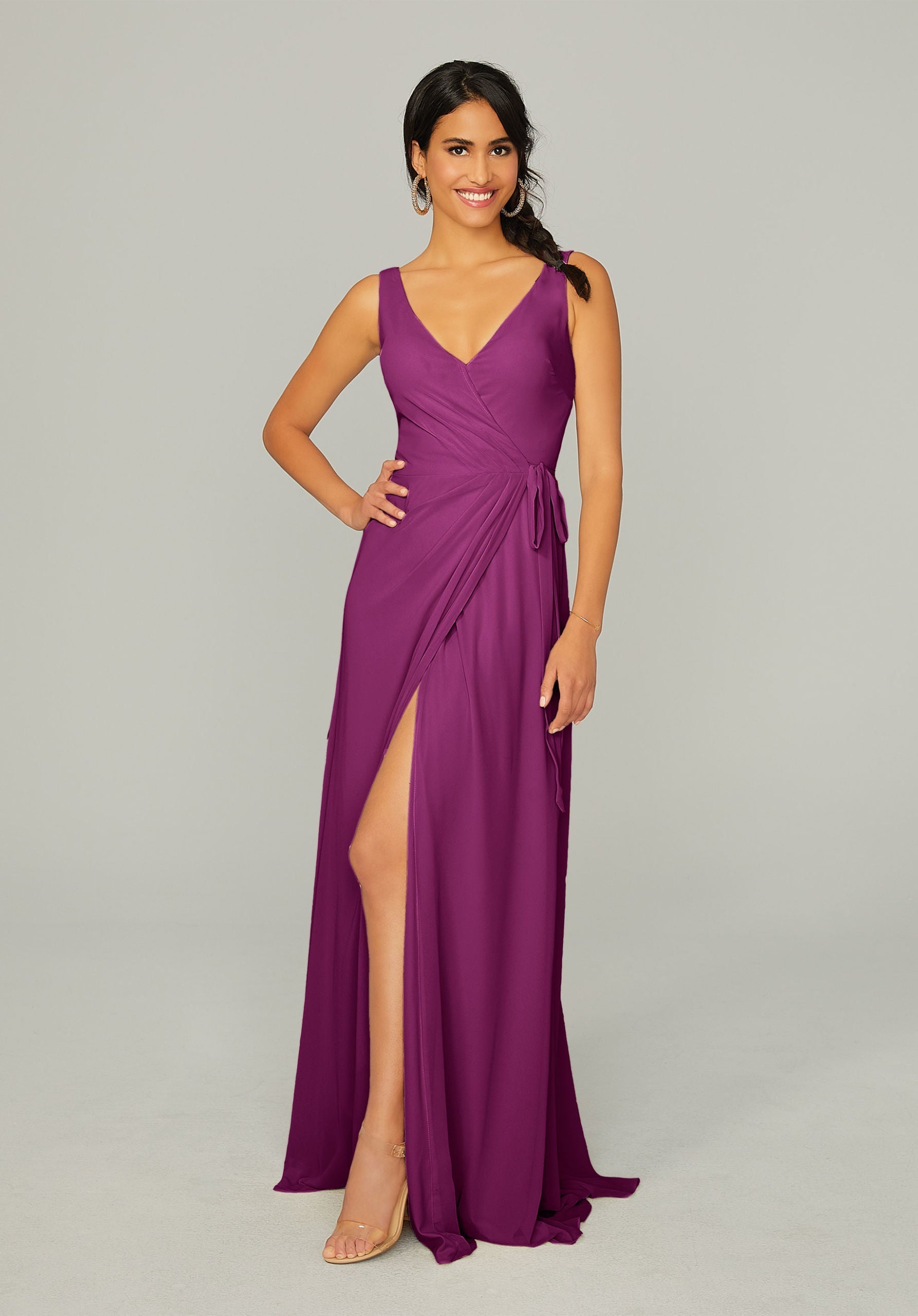 Formal Dresses Long Formal Pleated Slit Dress MGNY Madeline Gardner New York 21771 Mulberry