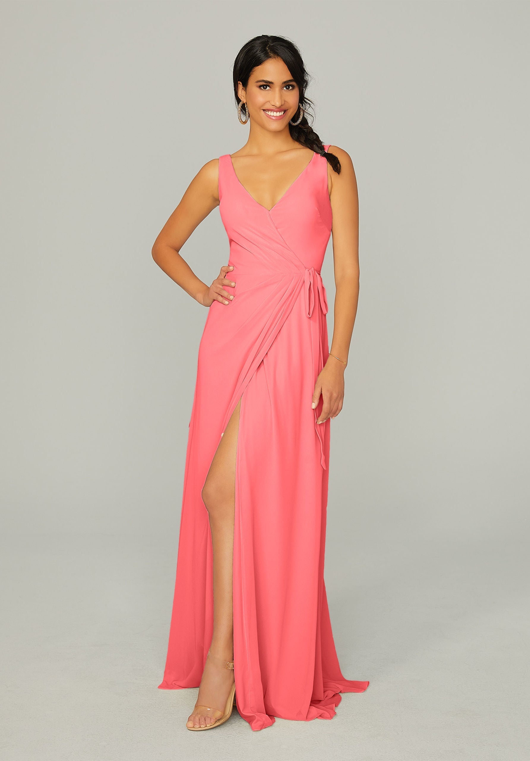Formal Dresses Slit Long Formal Dress MGNY Madeline Gardner New York 21771 Cantaloupe