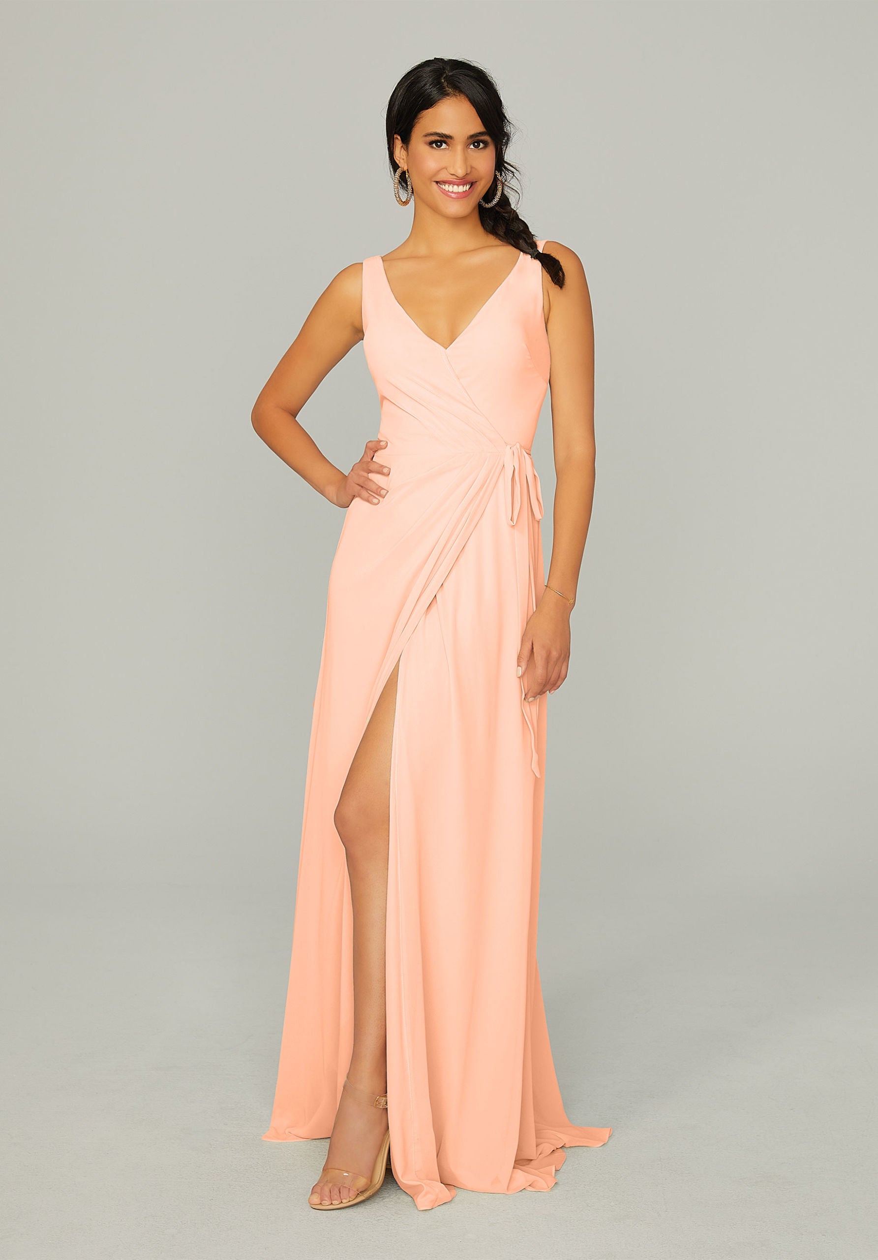Formal Dresses Formal Long Slit Dress MGNY Madeline Gardner New York 21771 Peach
