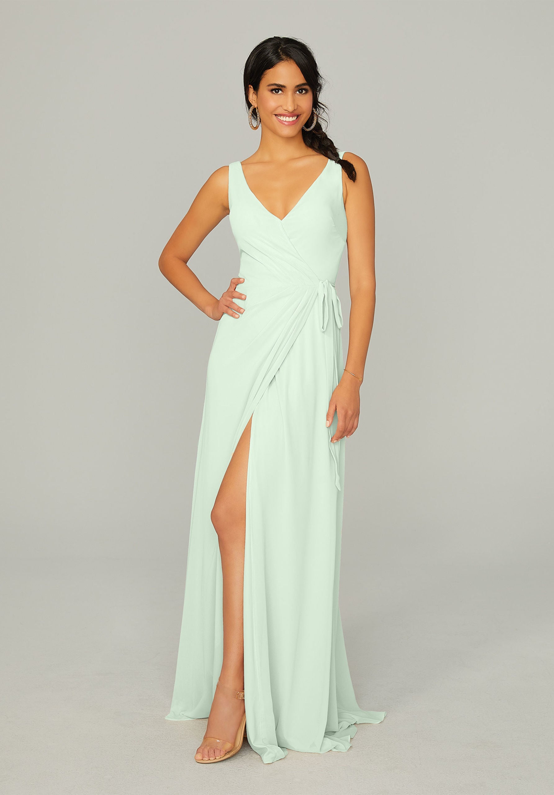 Formal Dresses Slit Long Formal Dress MGNY Madeline Gardner New York 21771 Sea Glass