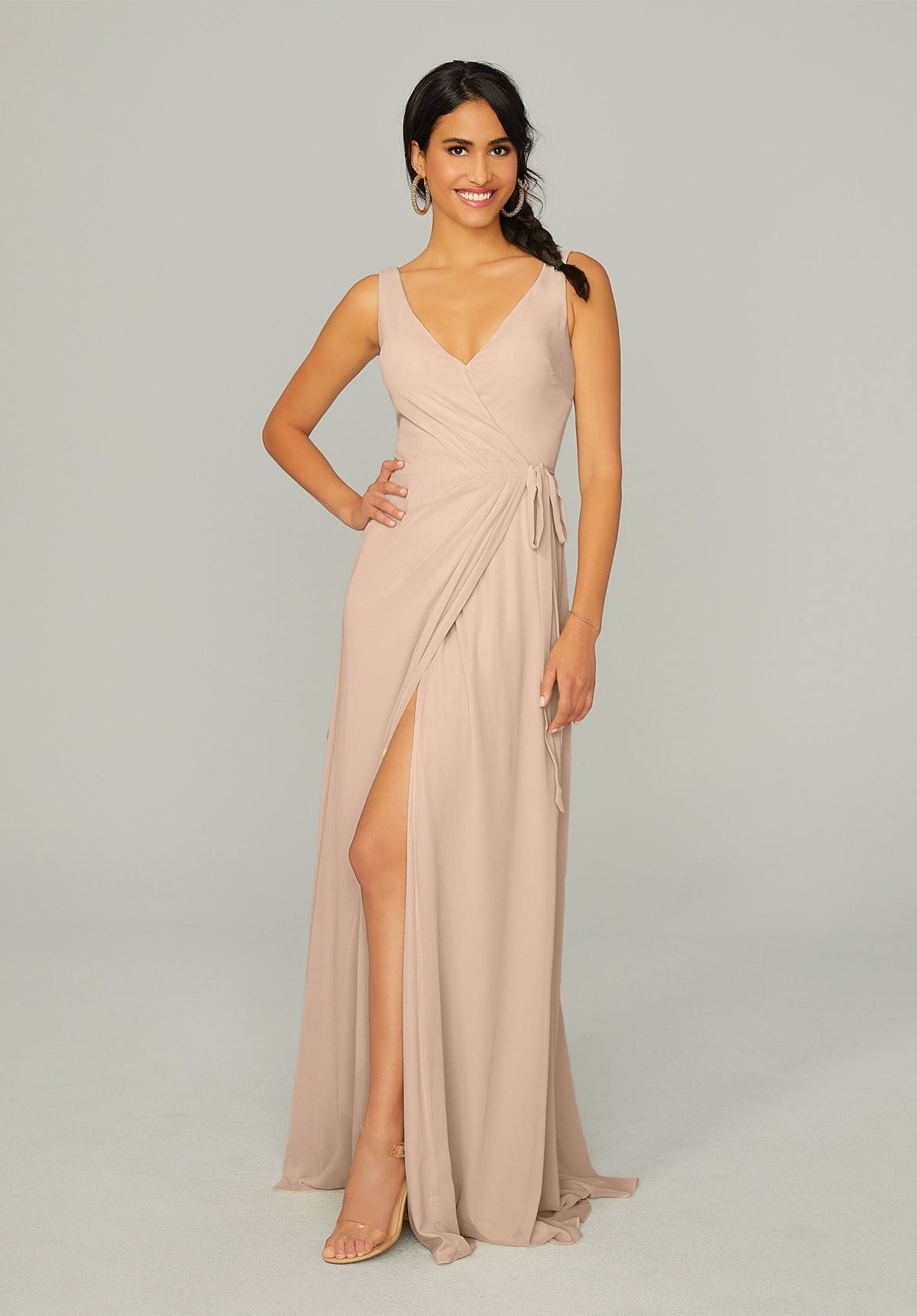 Formal Dresses Long Formal Pleated Slit Dress MGNY Madeline Gardner New York 21771 Latte