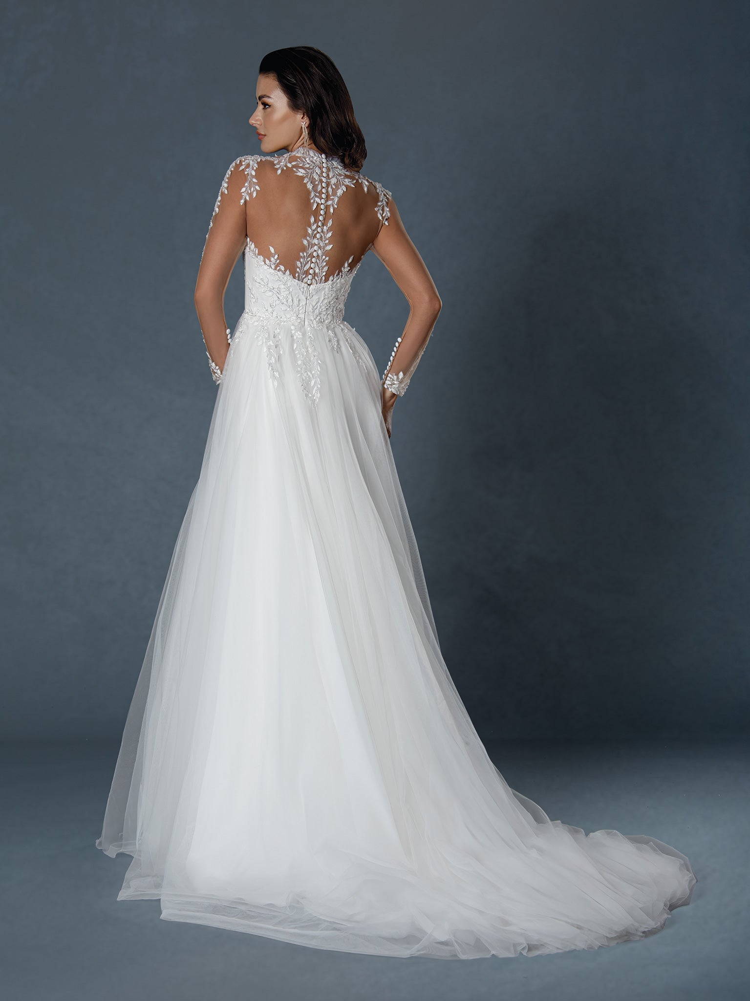 Wedding Dresses Long Sleeve A Line Lace Wedding Dress Off White-Tulle-25513-Lace