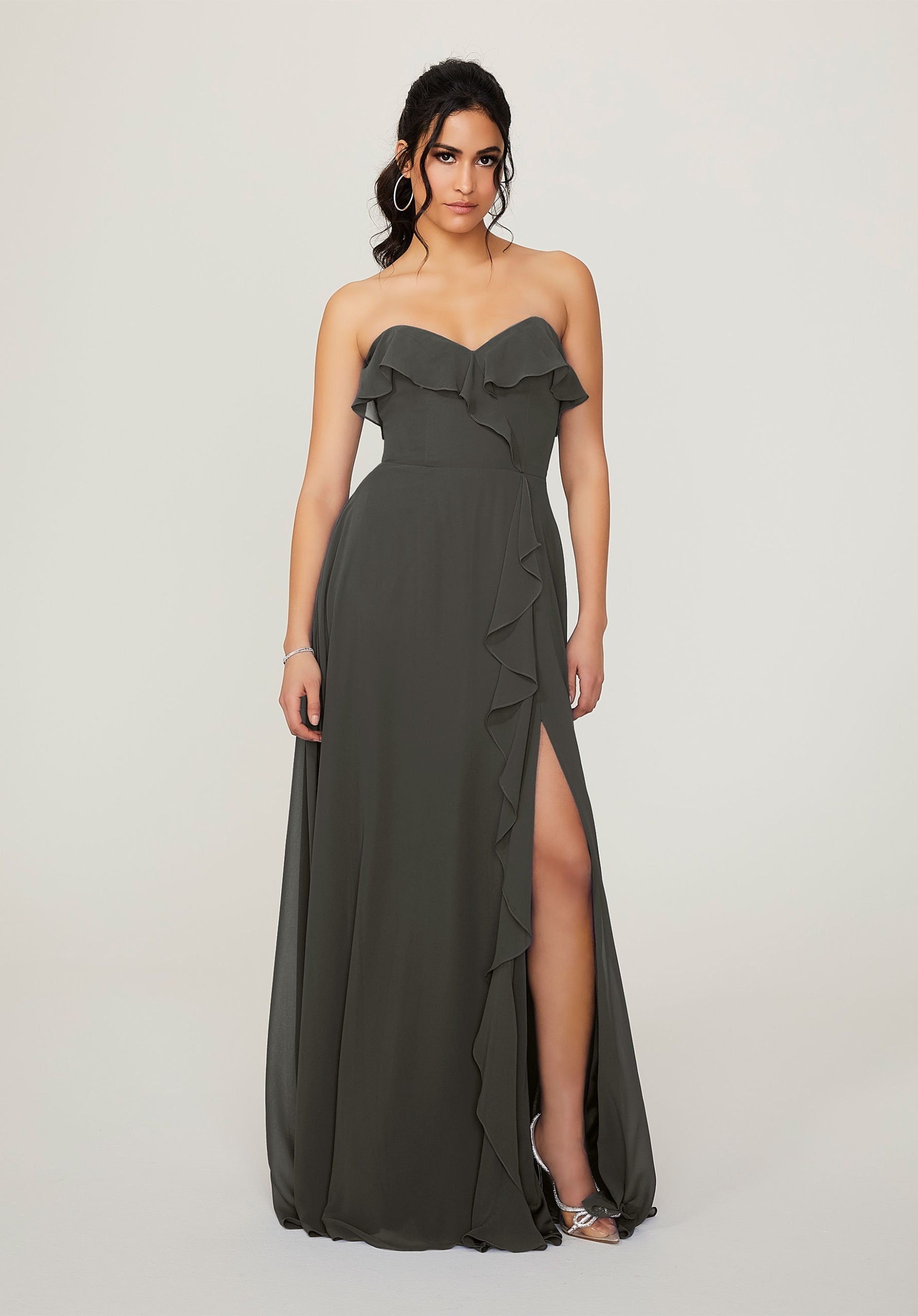 Formal Dresses Long Evening Formal Slit Dress MGNY Madeline Gardner New York 21782 Charcoal