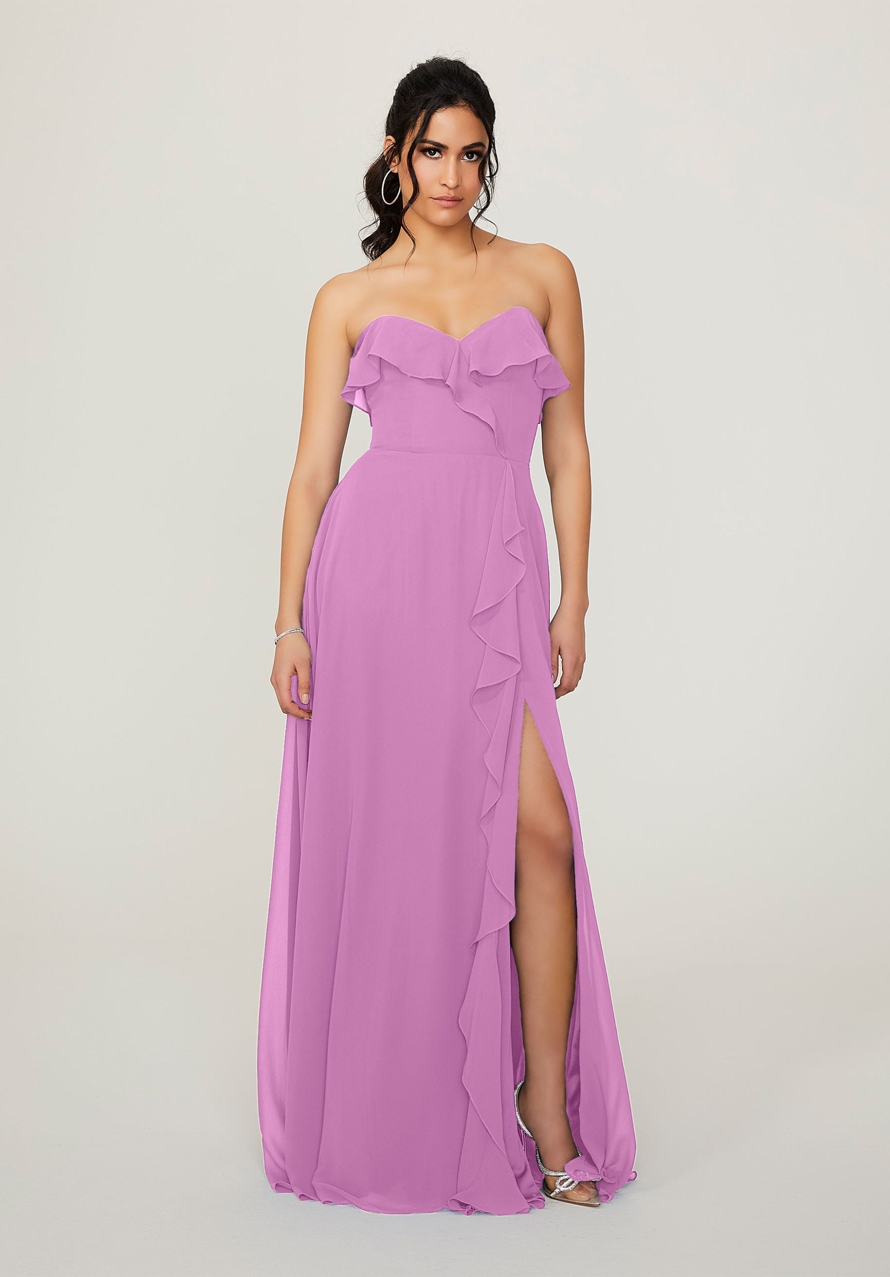 Formal Dresses Long Formal Ruffle Slit Dress MGNY Madeline Gardner New York 21782 Primrose