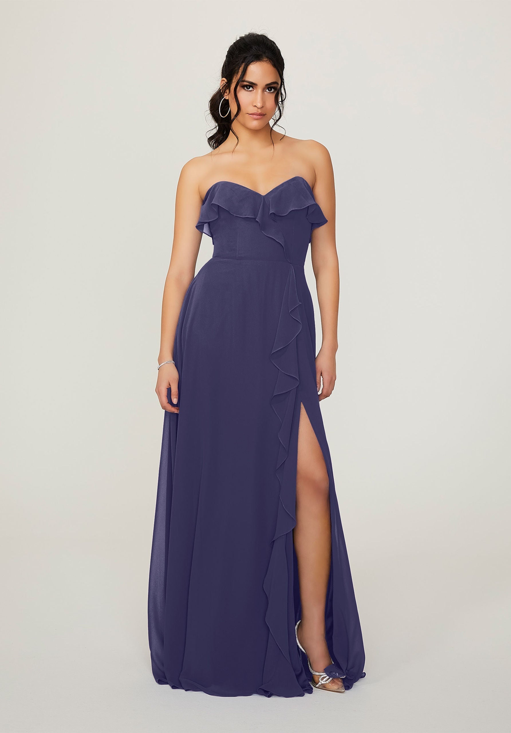 Formal Dresses Long Formal Ruffle Slit Dress MGNY Madeline Gardner New York 21782 Storm