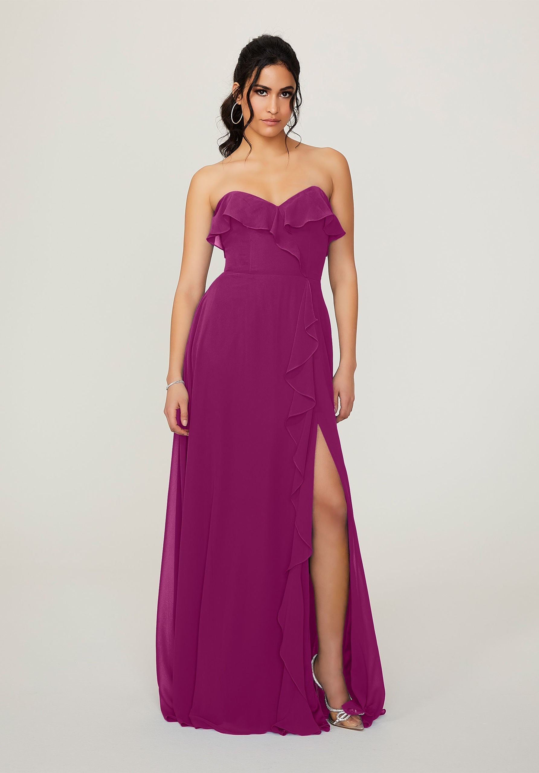 Formal Dresses Long Formal Ruffle Slit Dress MGNY Madeline Gardner New York 21782 Mulberry